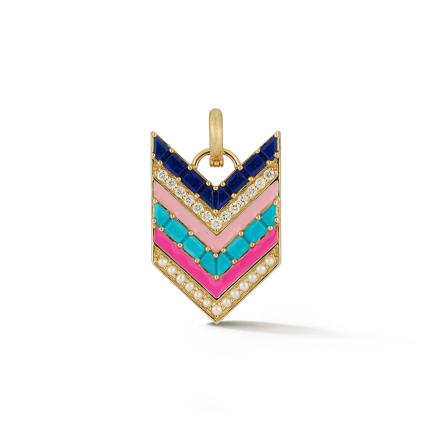 14KY Gold Turquoise Lapis Diamond & Pink Enamel William Charm