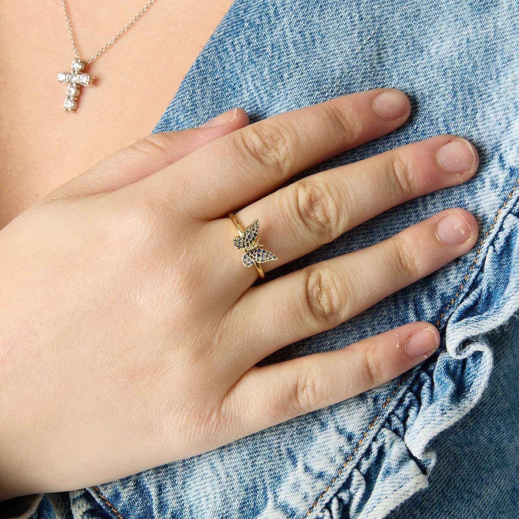14KY Blue Sapphire Butterfly Ring