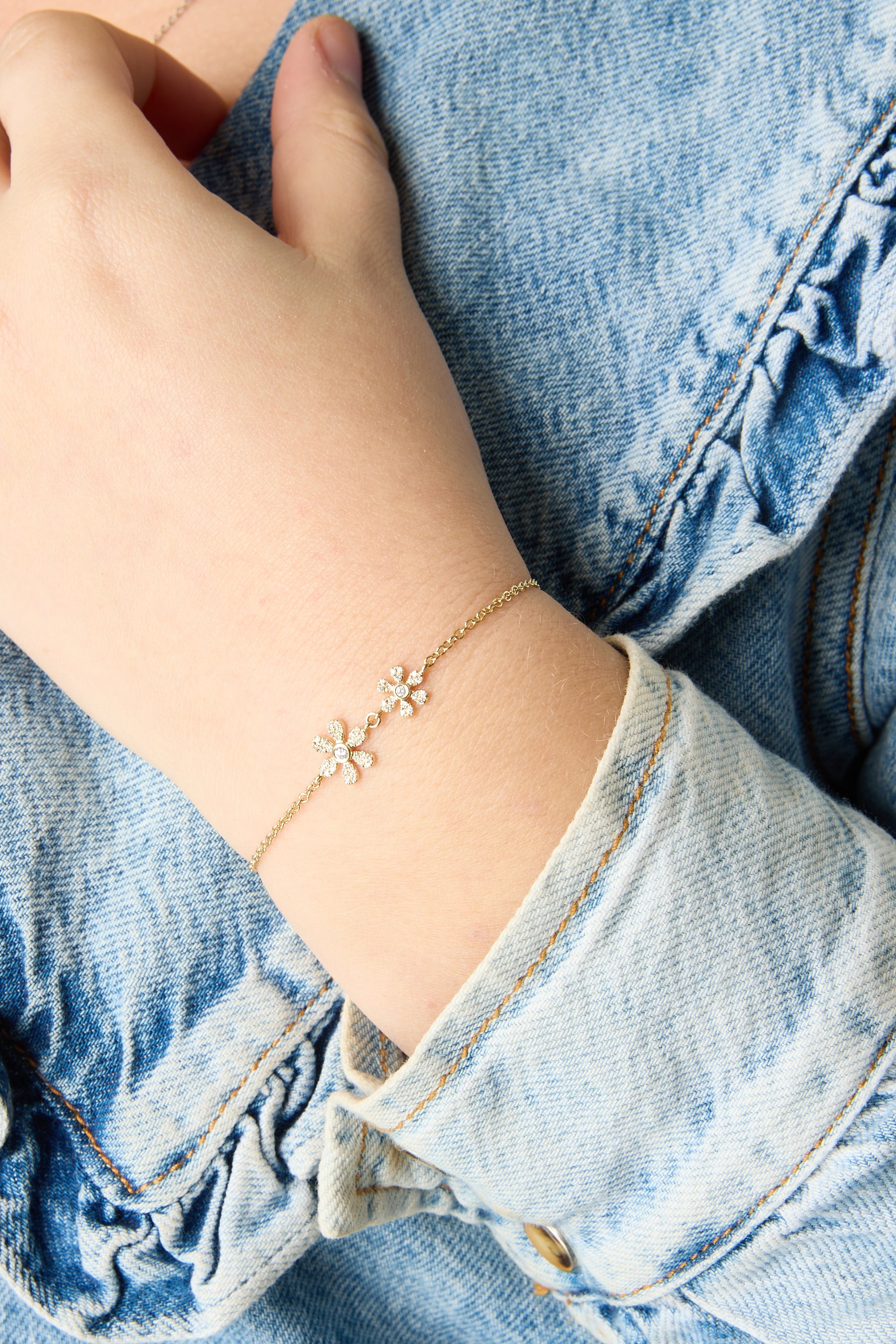 14KY Double Flower Diamond Bracelet