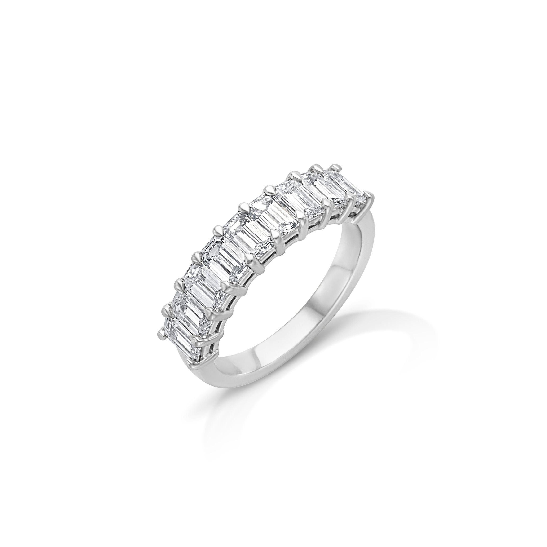 Platinum Emerald Cut Diamond Halfway Band