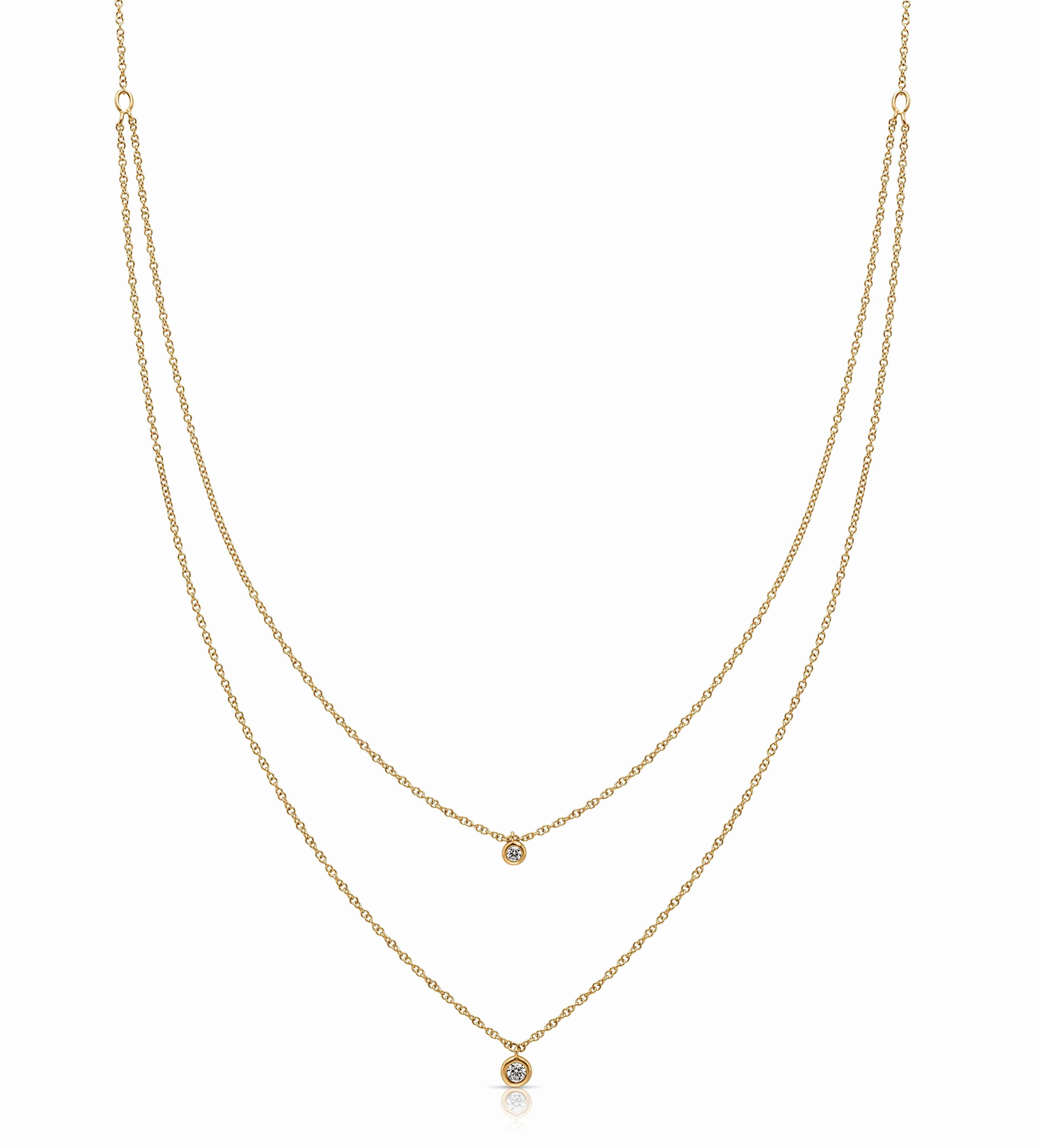 14KY Double Strand Necklace with Bezel Set Diamonds