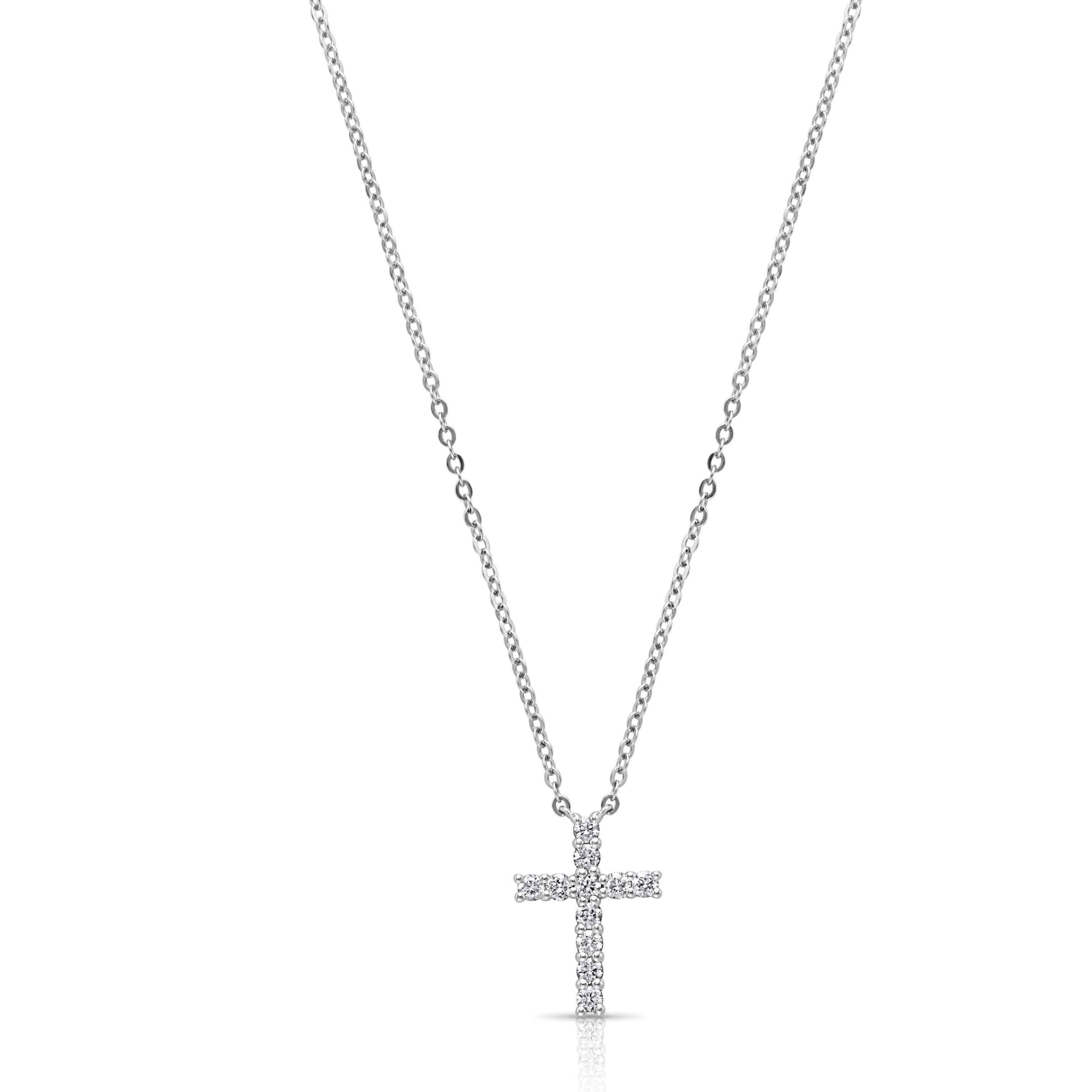 14K Small Pave Diamond Cross Necklace