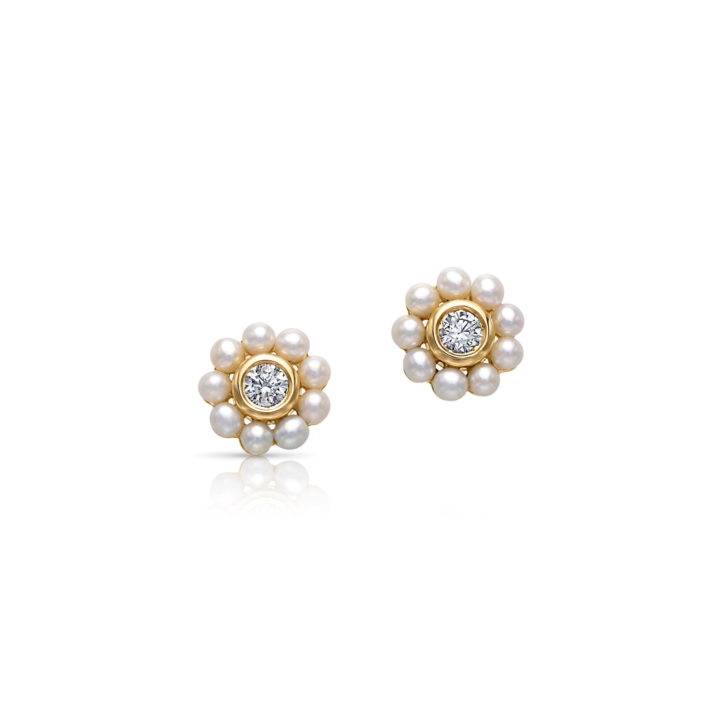 14K Diamond and Pearl Studs