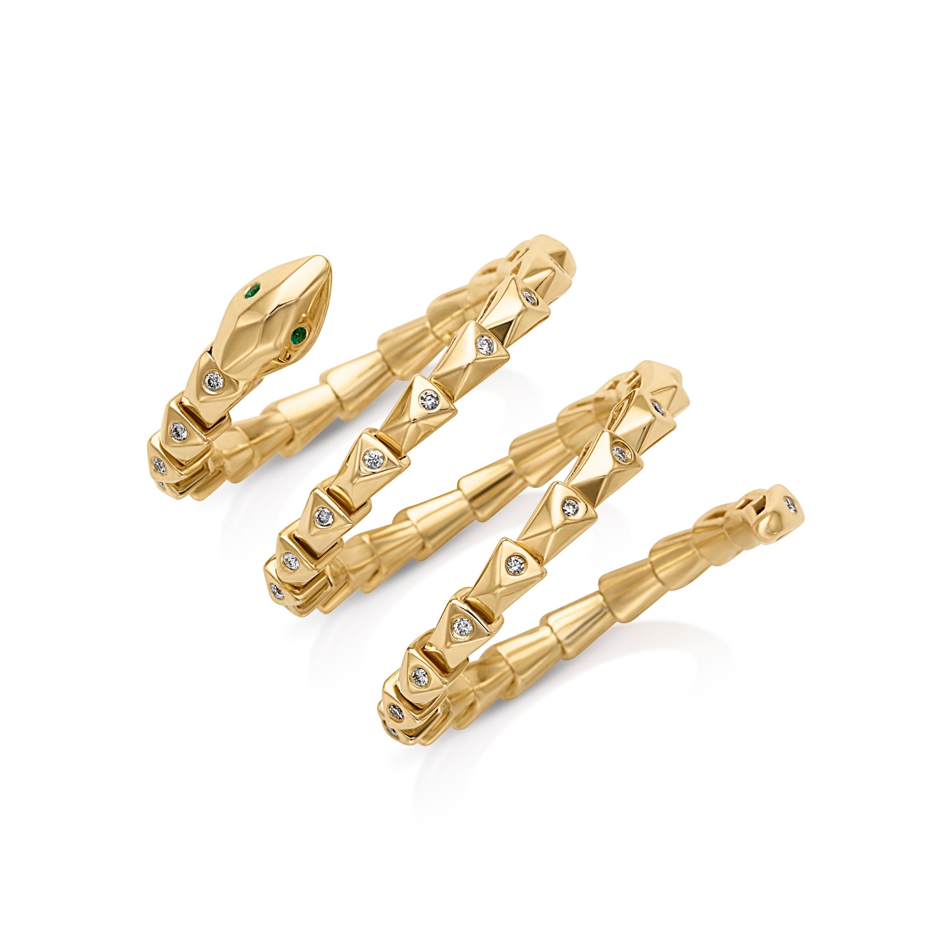 14KY Diamond and Emerald Flex Snake Ring