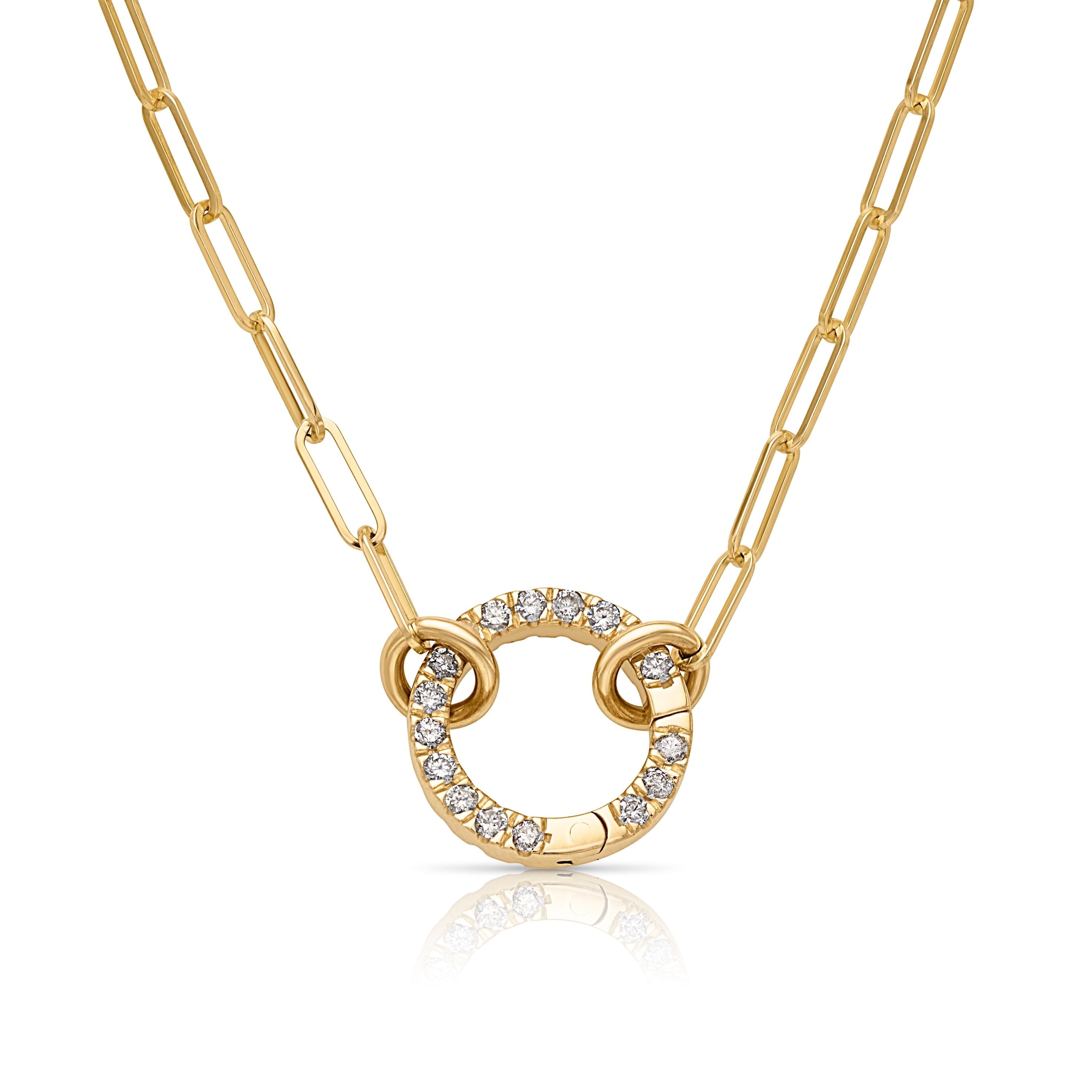 14KY 2.1mm Paper Clip with Diamond Clasp