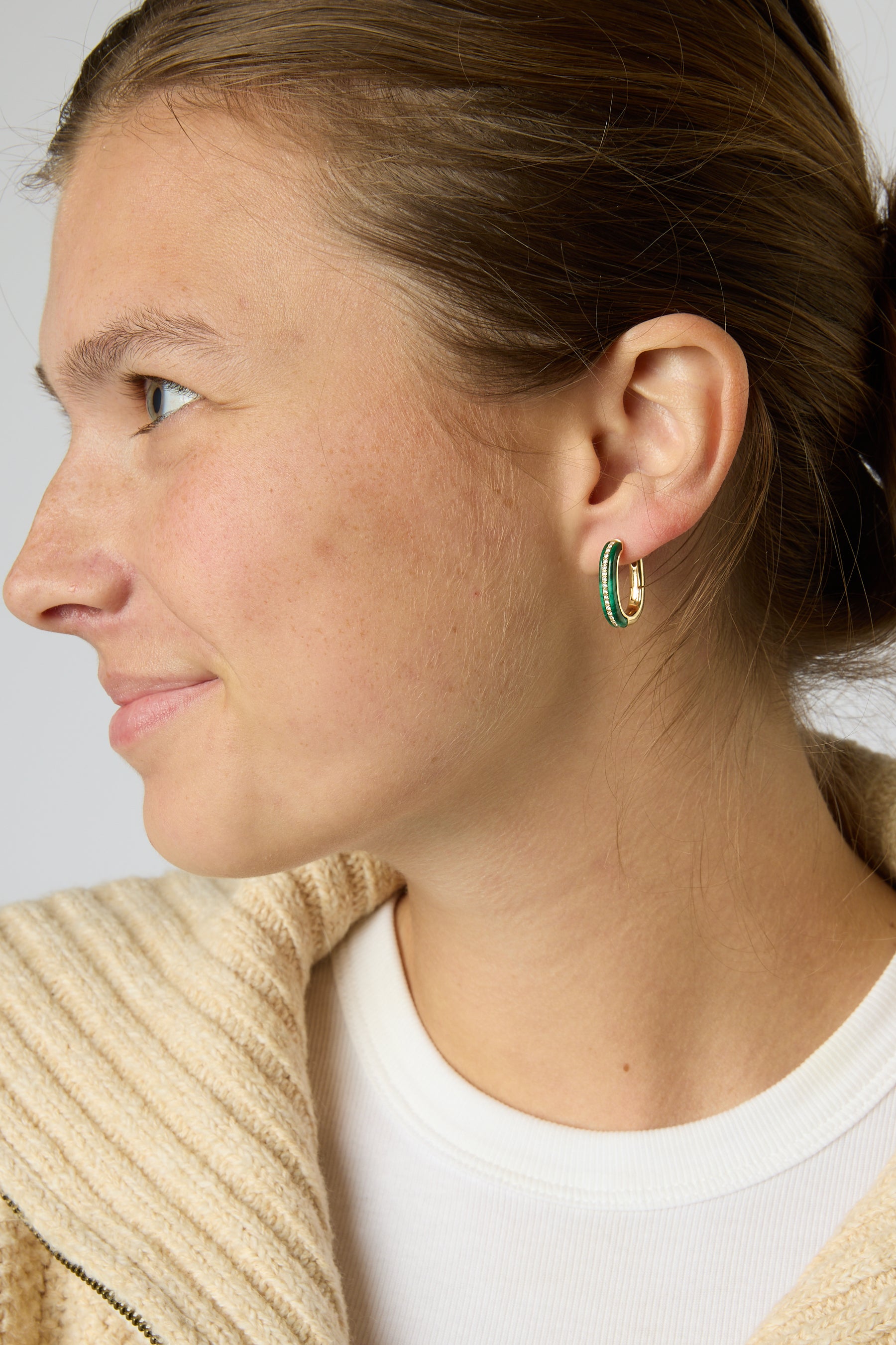 14KY Malachite Stoned Elongated Huggie