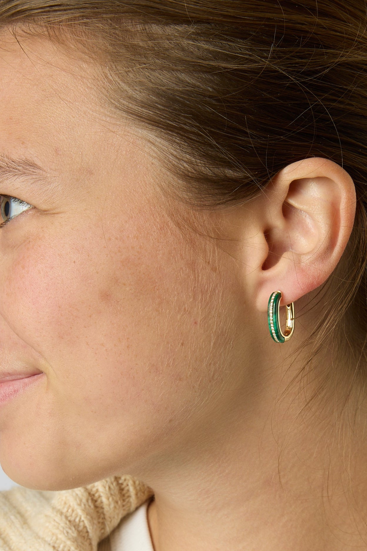 14KY Malachite Stoned Elongated Huggie-Earrings-Eden Presley-Susan Saffron Jewelry