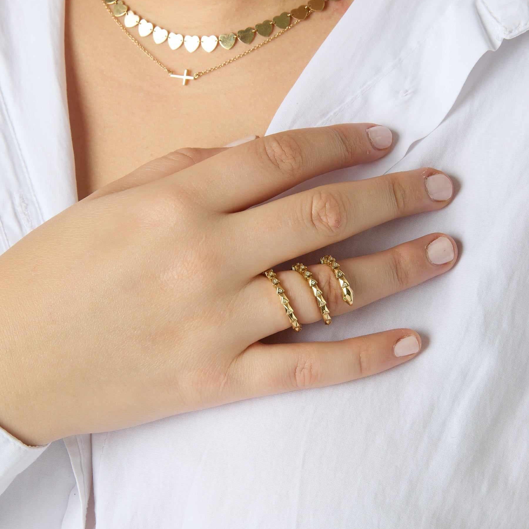 14KY Diamond and Emerald Flex Snake Ring