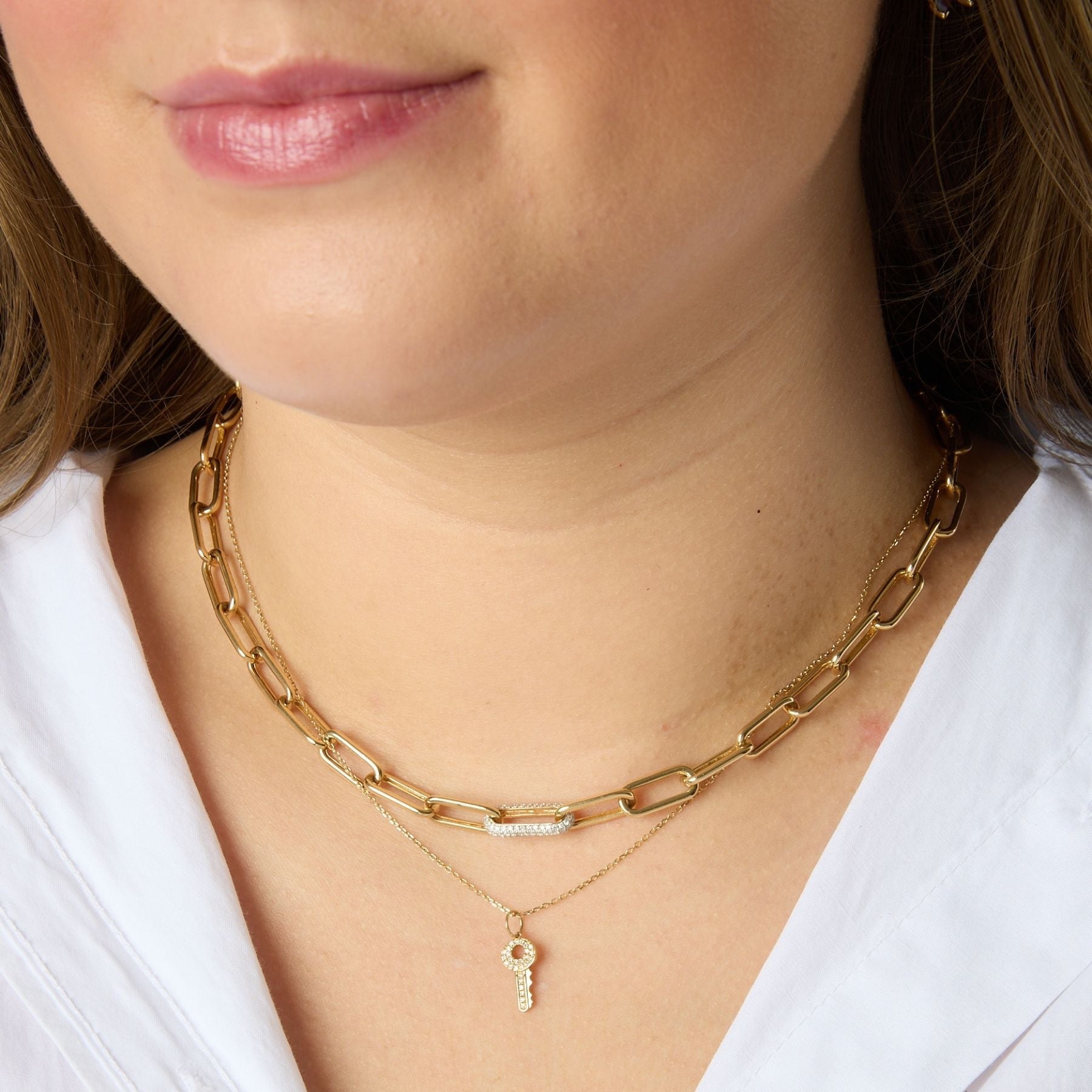 14KYW Pave Oval Link Necklace