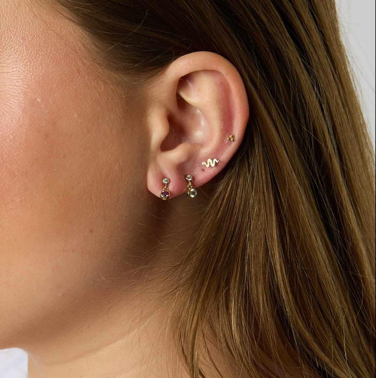 14KY 2 Stone Bezel Drops Amethyst