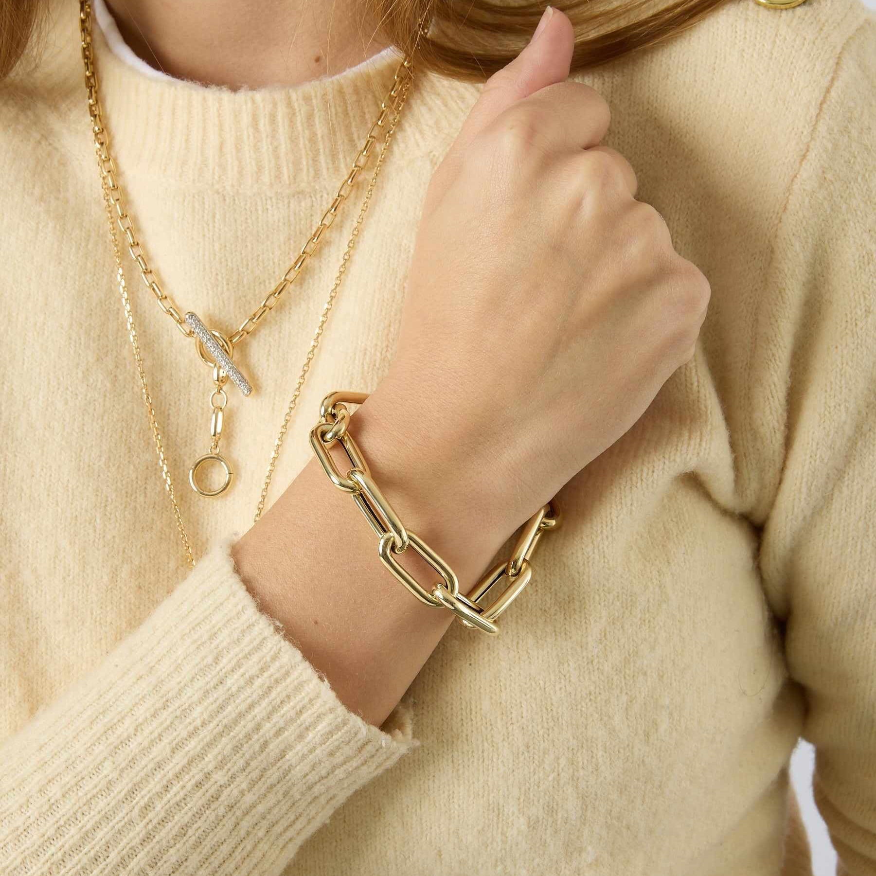 14KY Large Link Hollow Bracelet