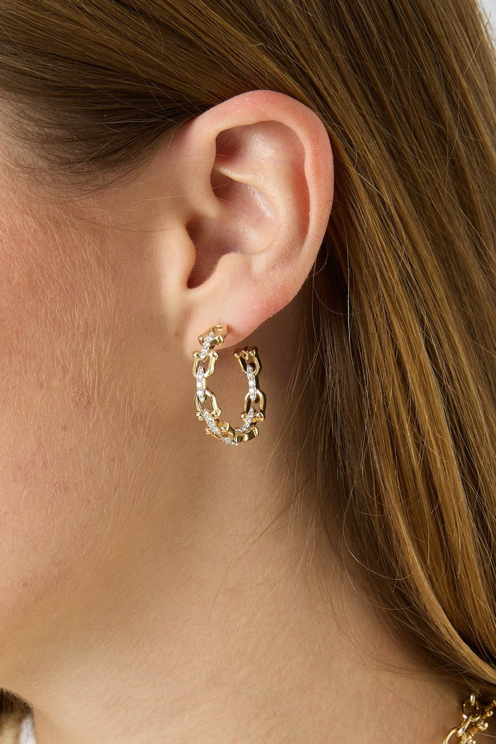 14KY Pave Link Hoops-Earrings-Trilogy-Susan Saffron Jewelry