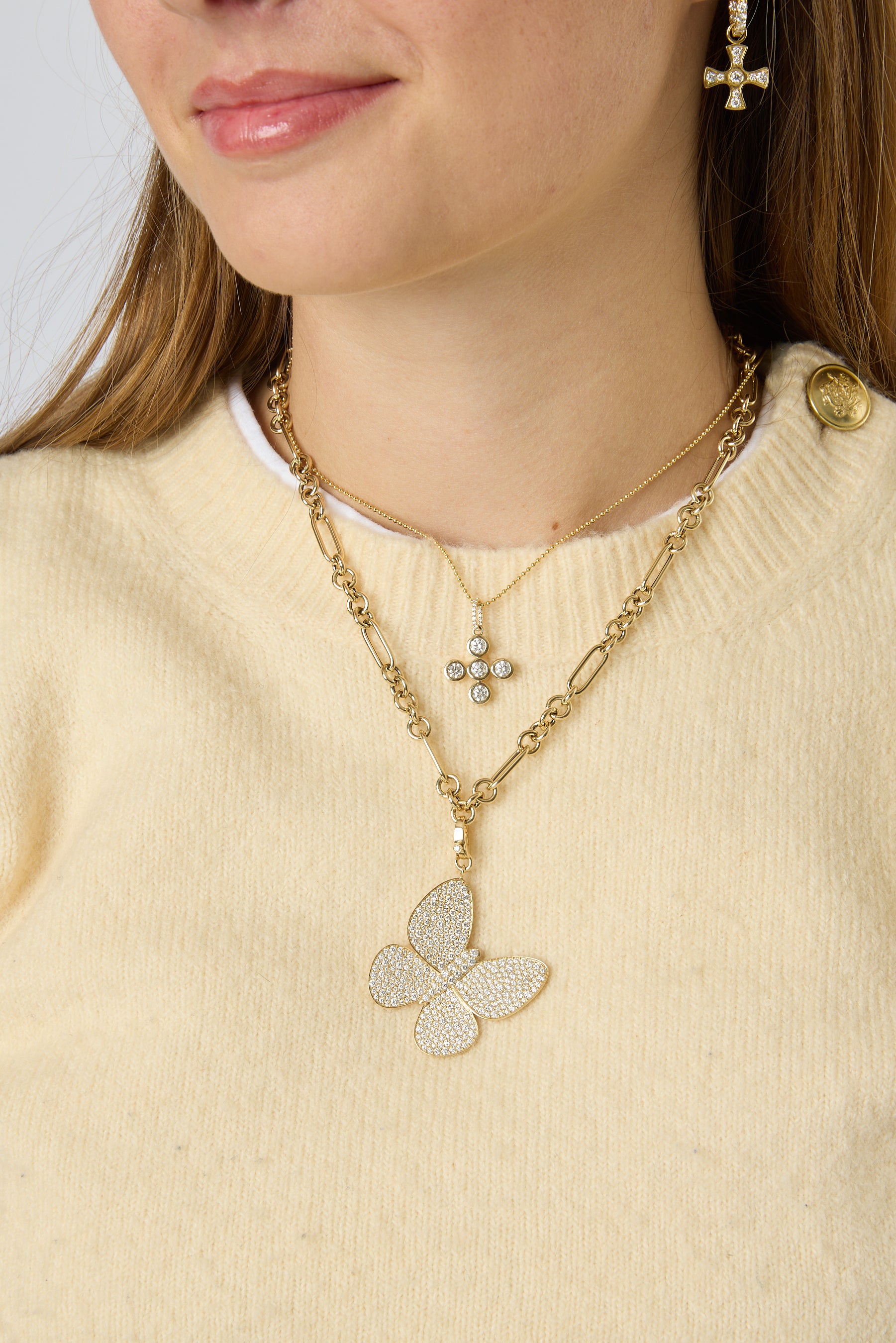 14KY Bezel Set Four Diamond Cross