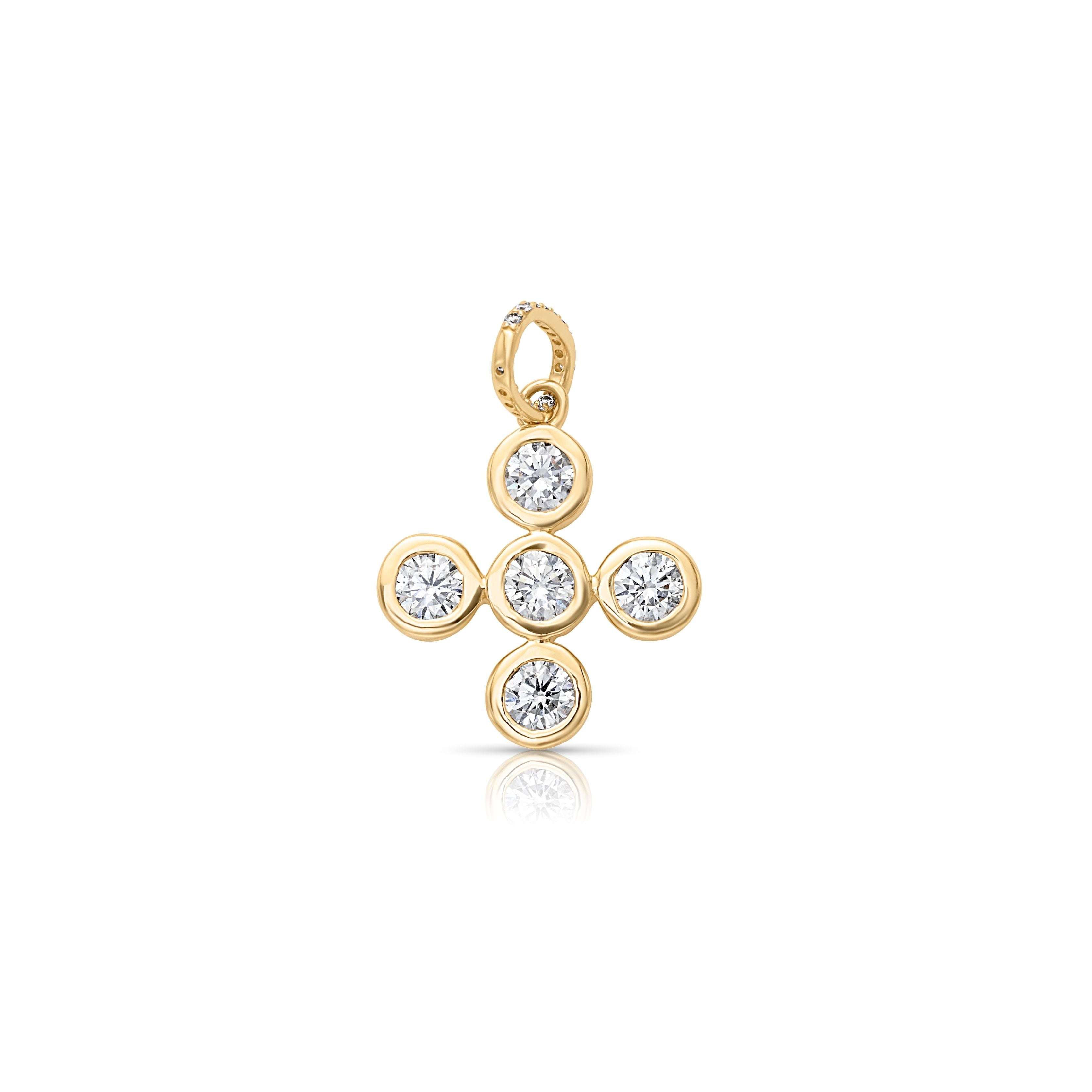 14KY Bezel Set Four Diamond Cross