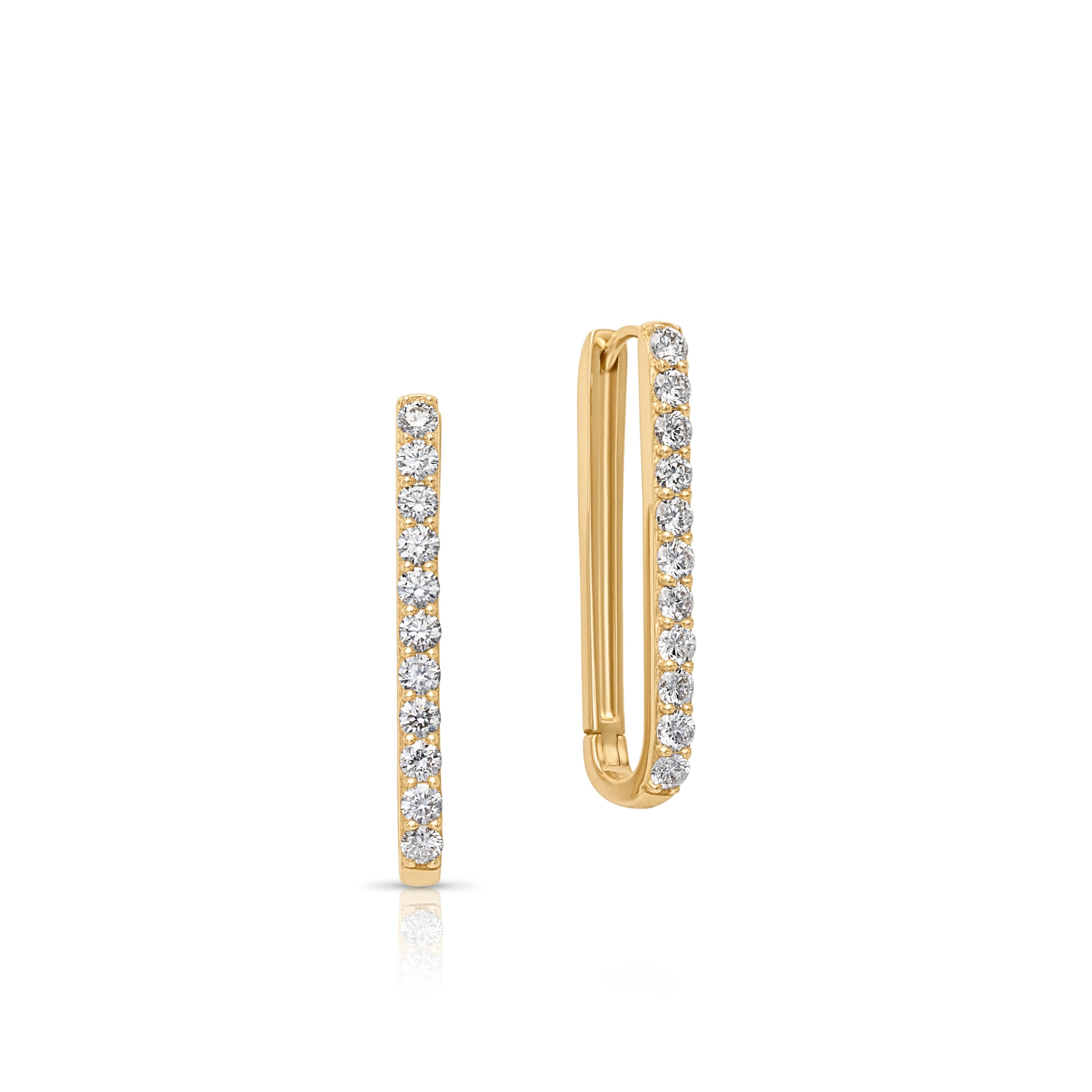 14KY Diamond Narrow Oval Hoops