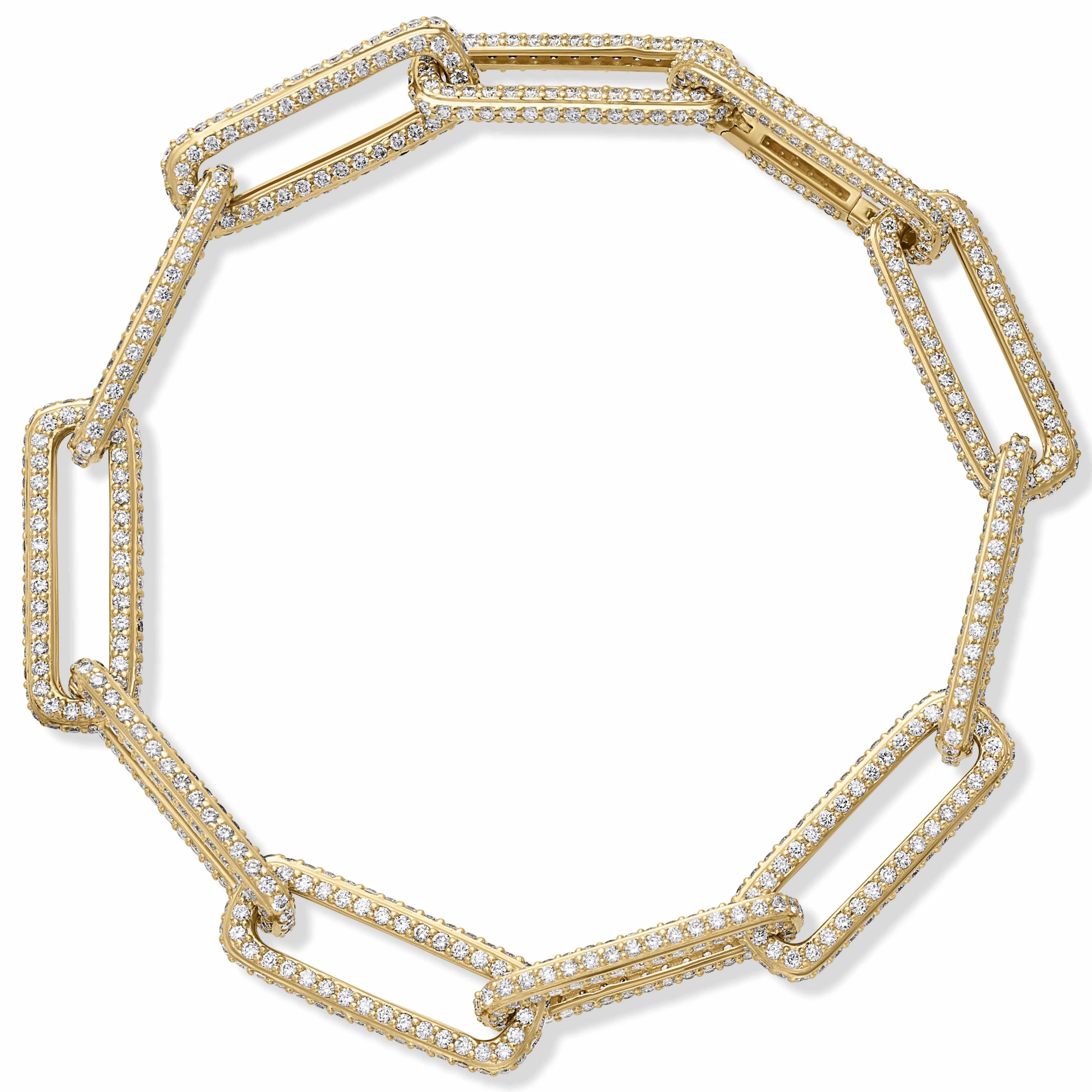 14KY Open Pave Rectangle Link Bracelet