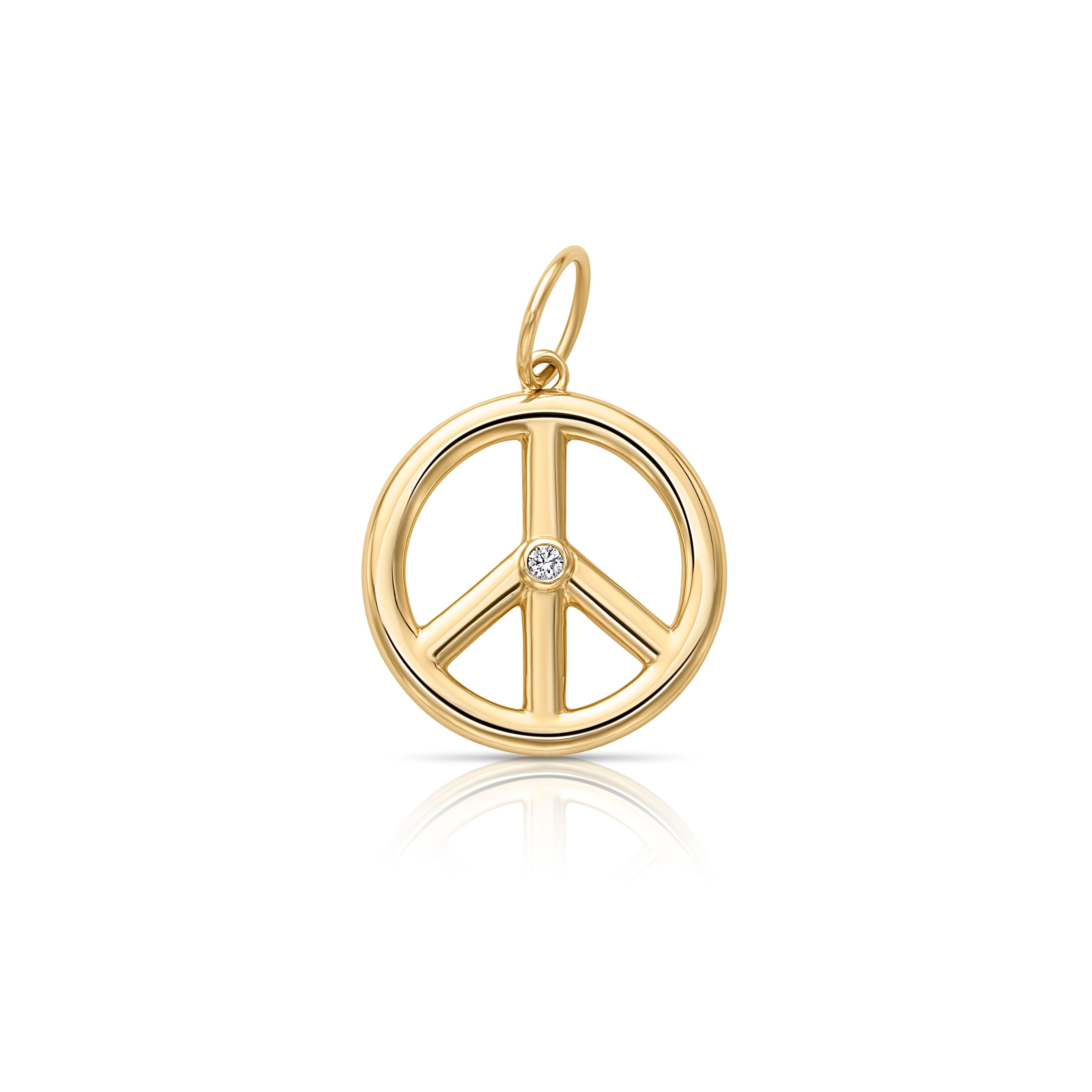 14KY Puffy Peace Sign with Bezel Diamond
