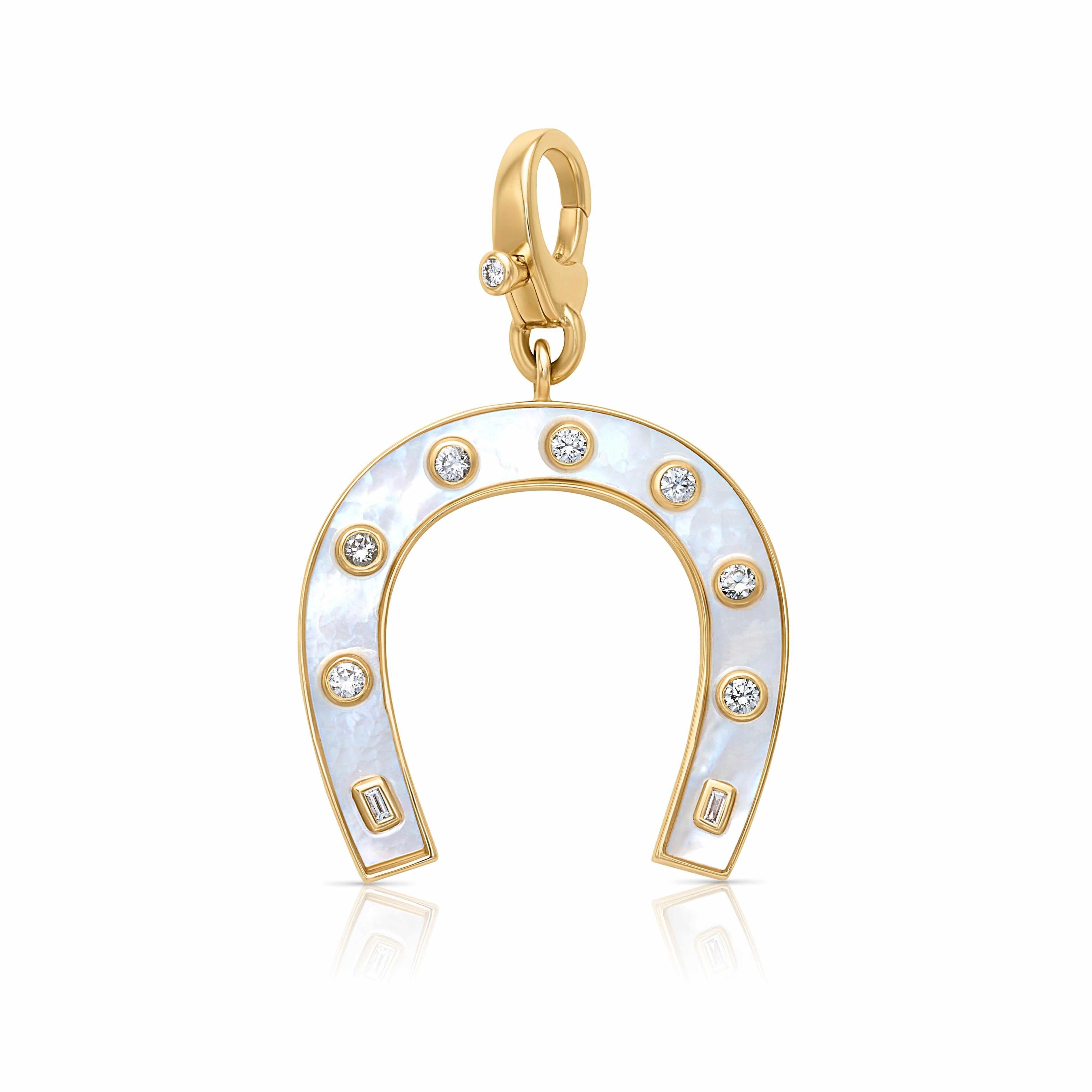 14KY Mother of Pearl Horseshoe with Bezel Diamonds