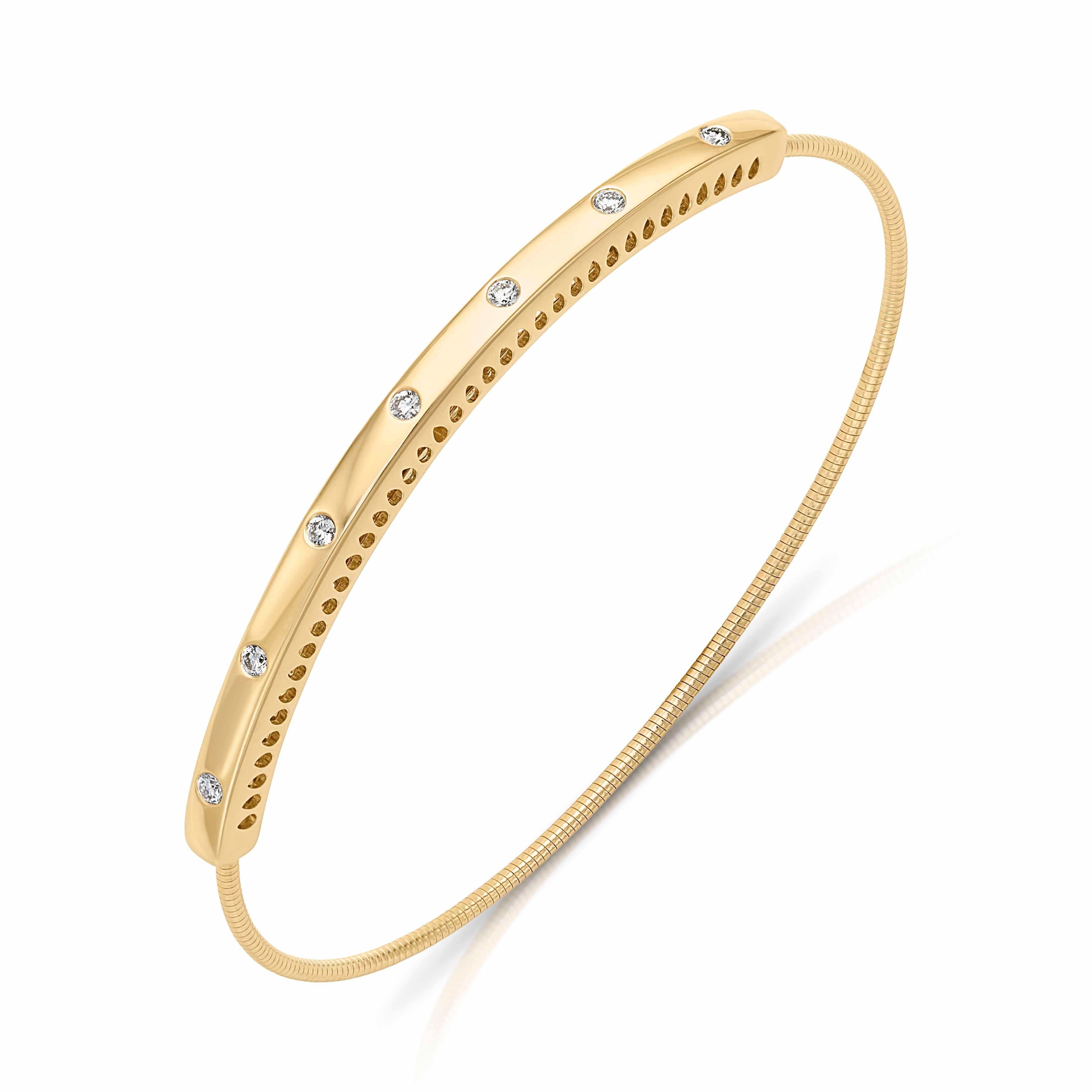 14KY Burnish Set Diamond Expandable Bracelet