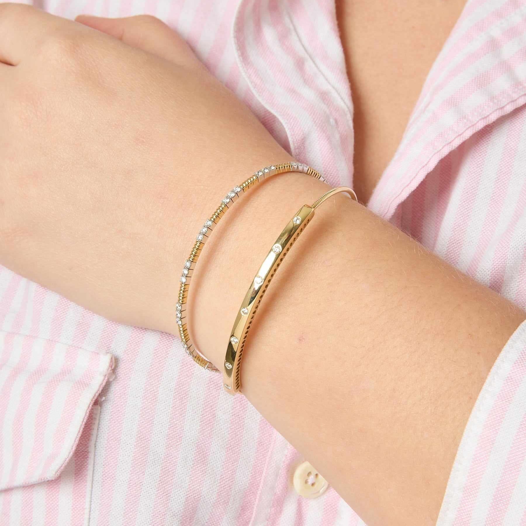 14KWY Diamond Trio Ribbed Flex Bracelet