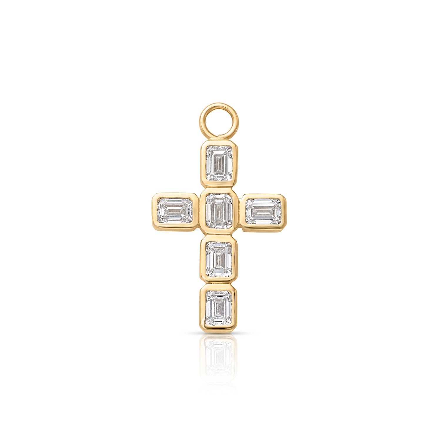 14KY Bezel Set Emerald Cut Cross