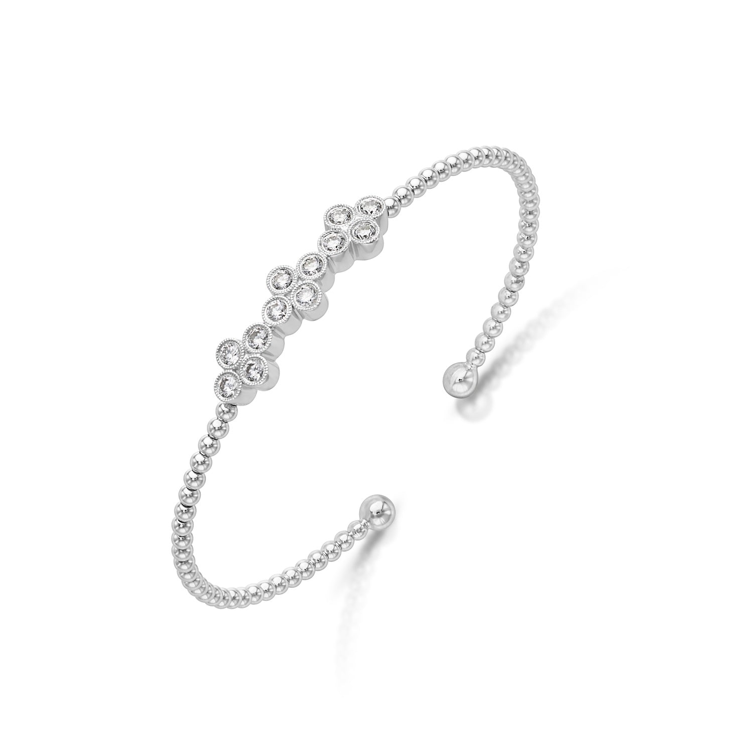14KW Bujukan Bead Cuff Bracelet with Three Quatrefoil Diamond Stations