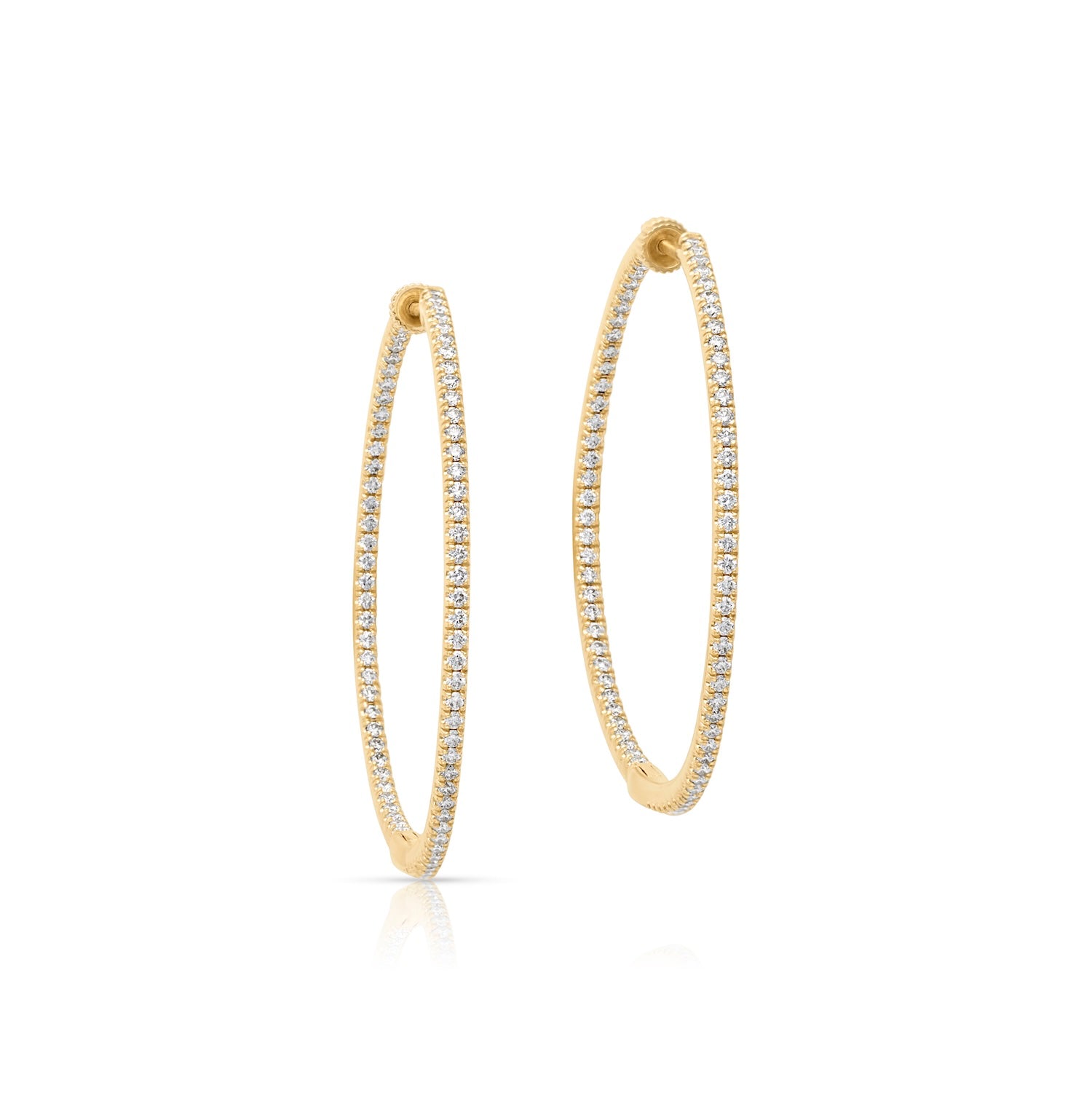 14K Yellow Gold French Pavé 40mm Round Inside Out Diamond Hoop Earrings