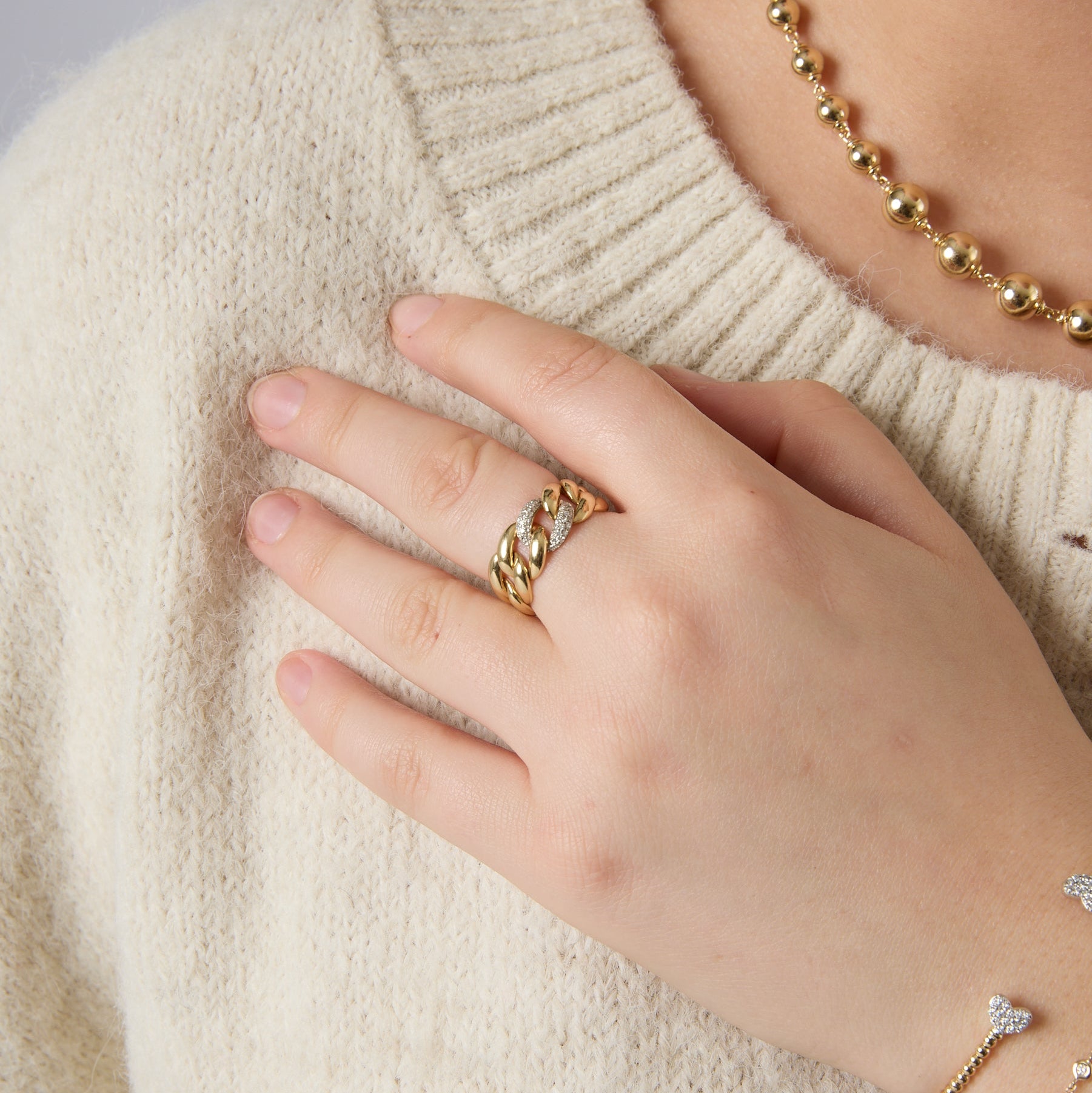 14KY Single Diamond Link Flex Ring