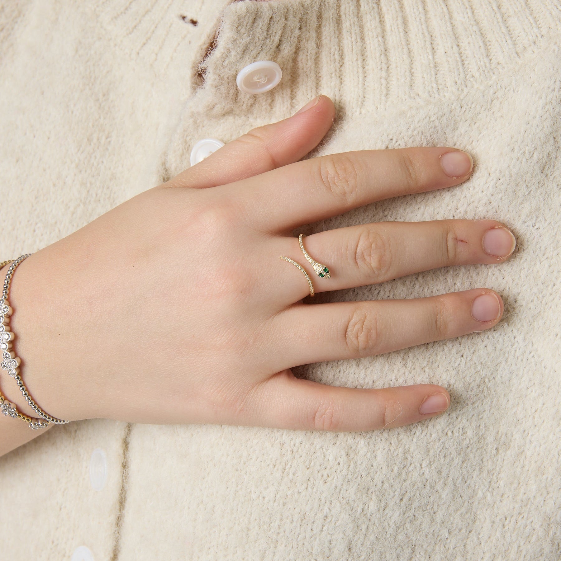 14KY Emerald Diamond Snake Ring