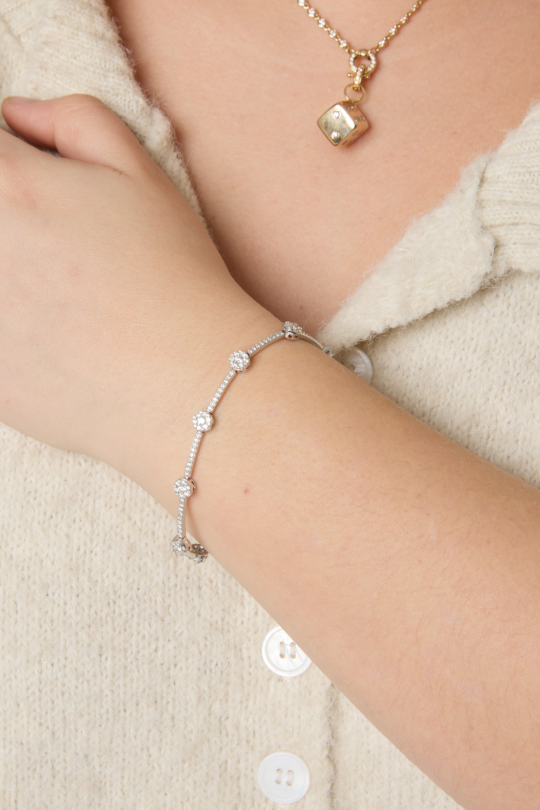 14KW Pave Diamond Bracelet with Circle Stations