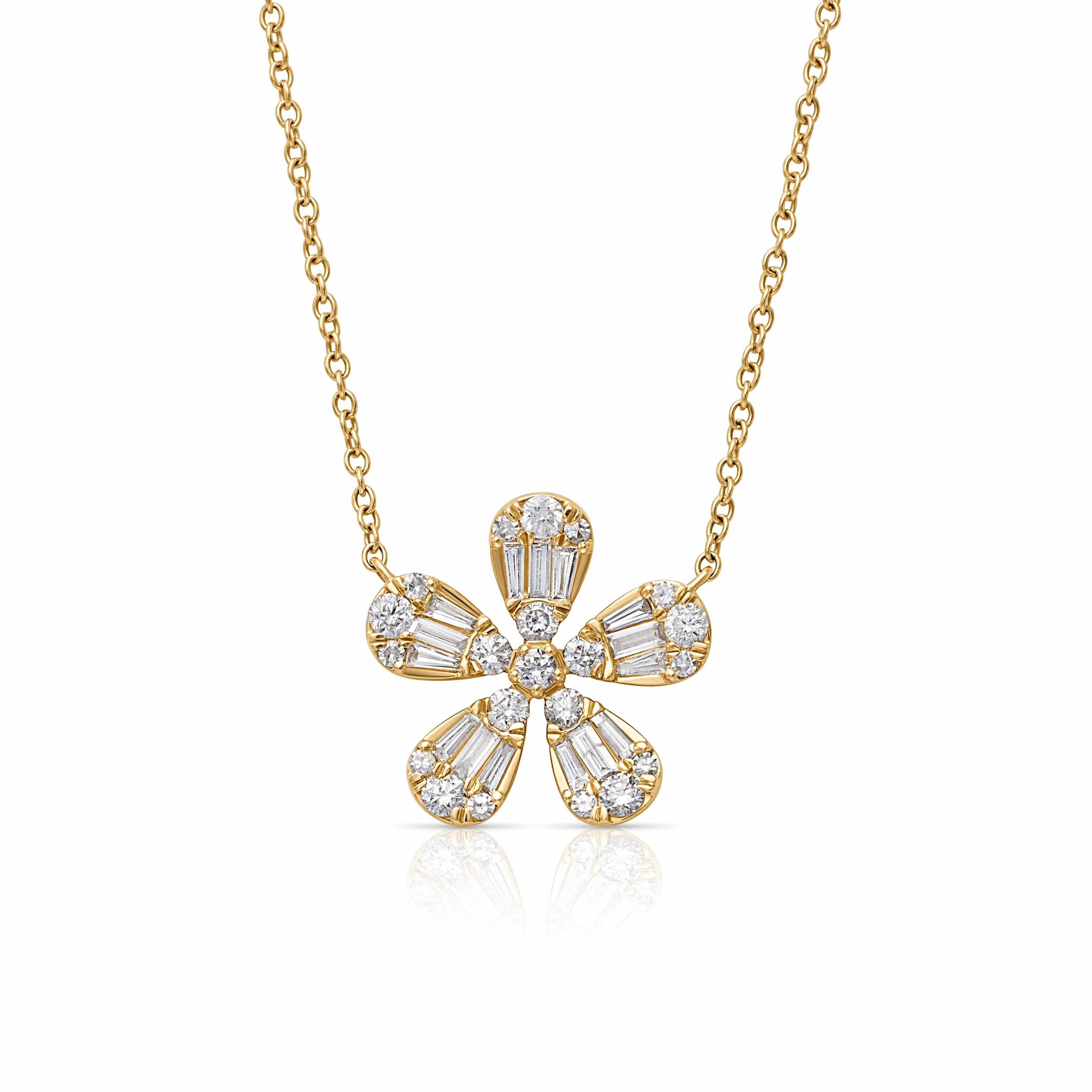 14KY Baguette Flower Necklace