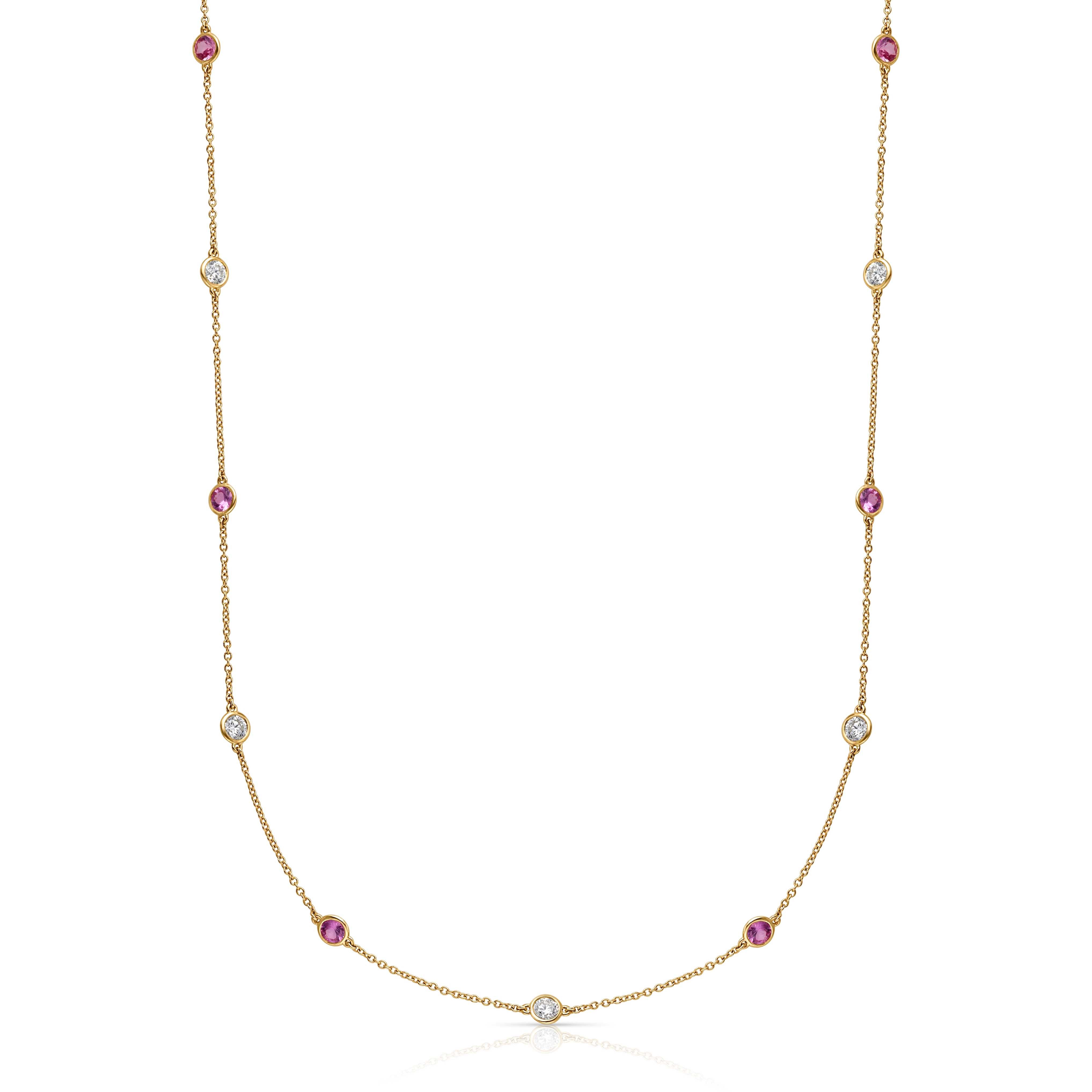 14KY Diamond and Pink Sapphire By The Yard Necklace