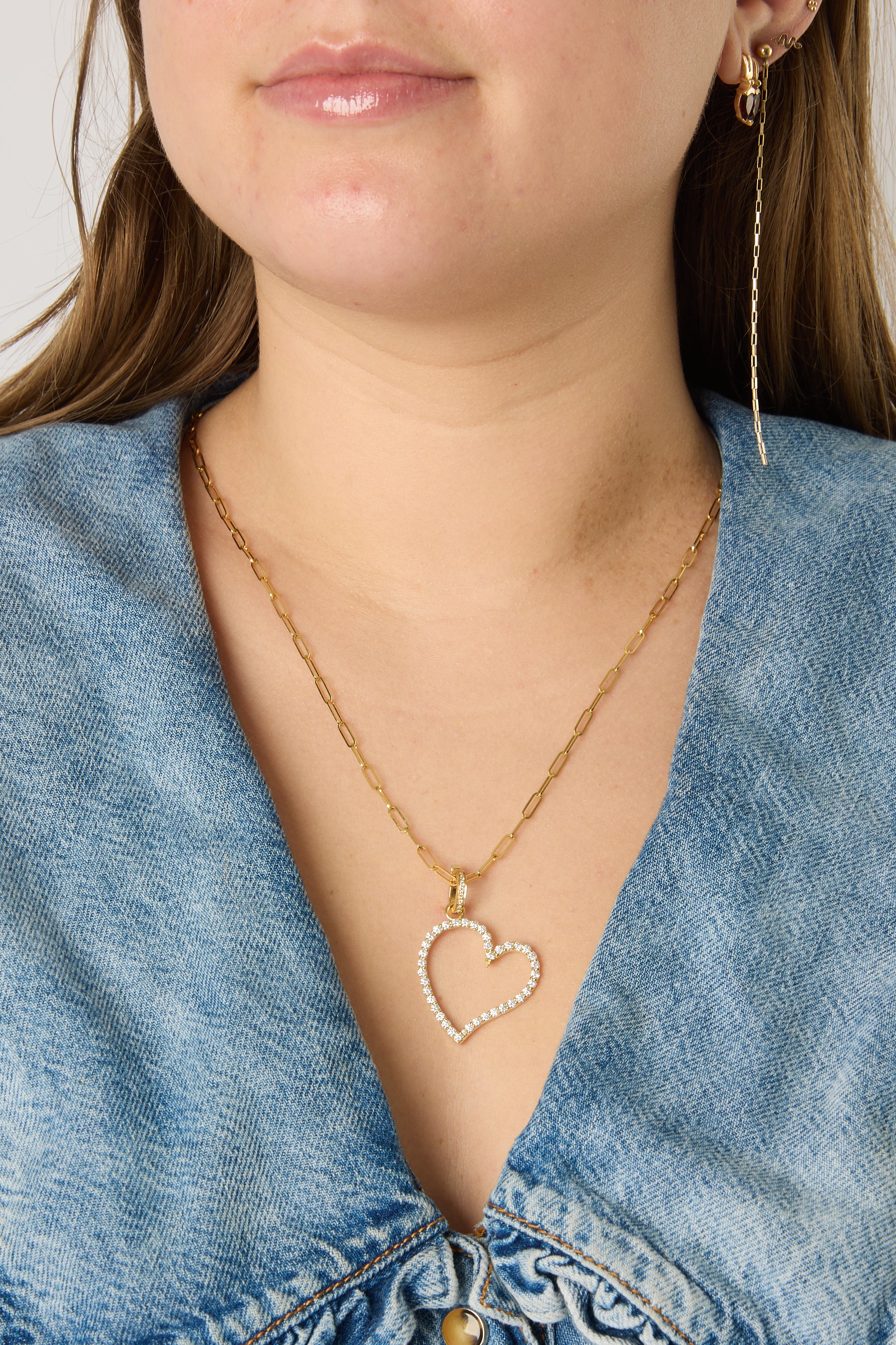 18KY Diamond Open Heart Charm