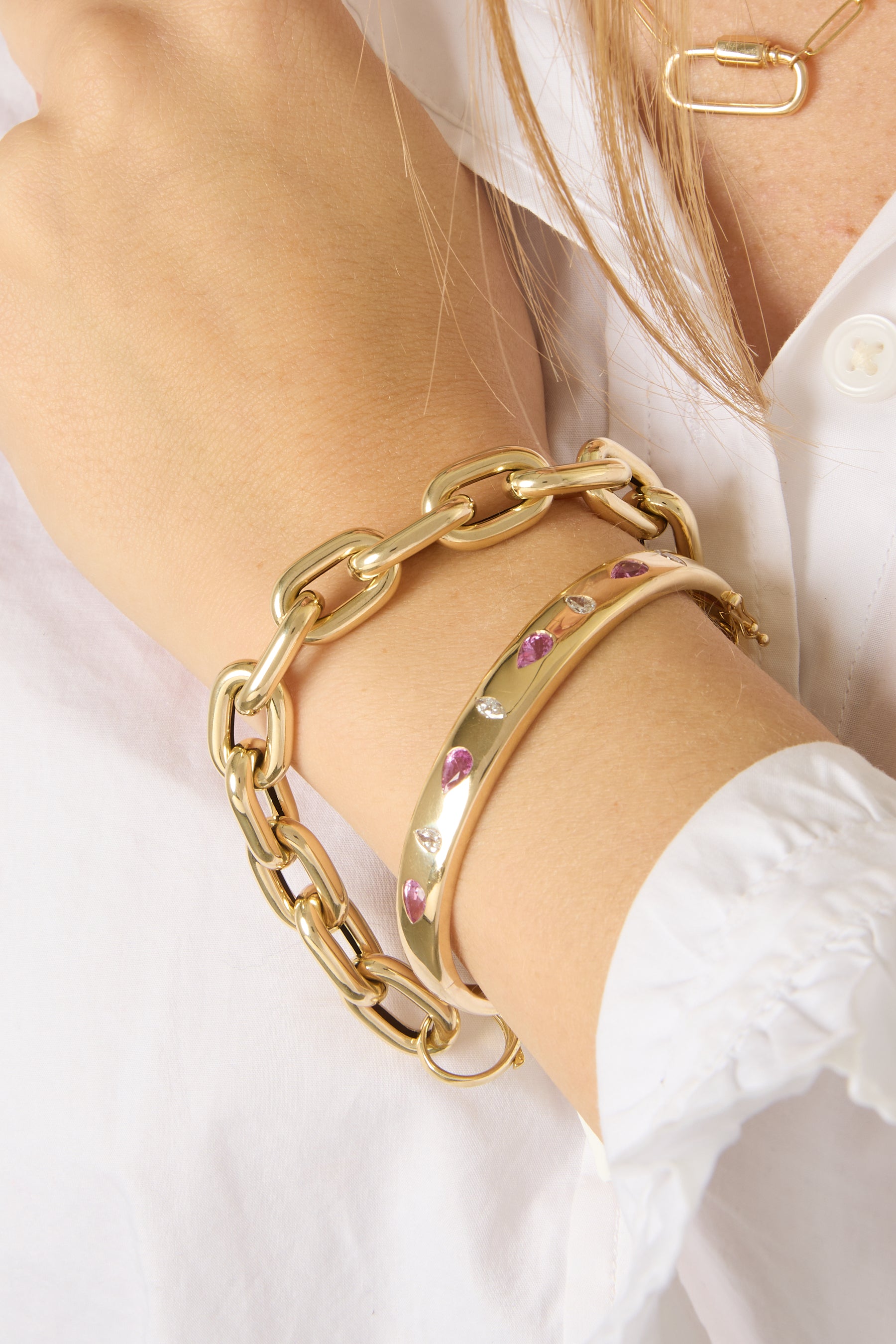 14KY Bangle with Pink Sapphires and Diamonds