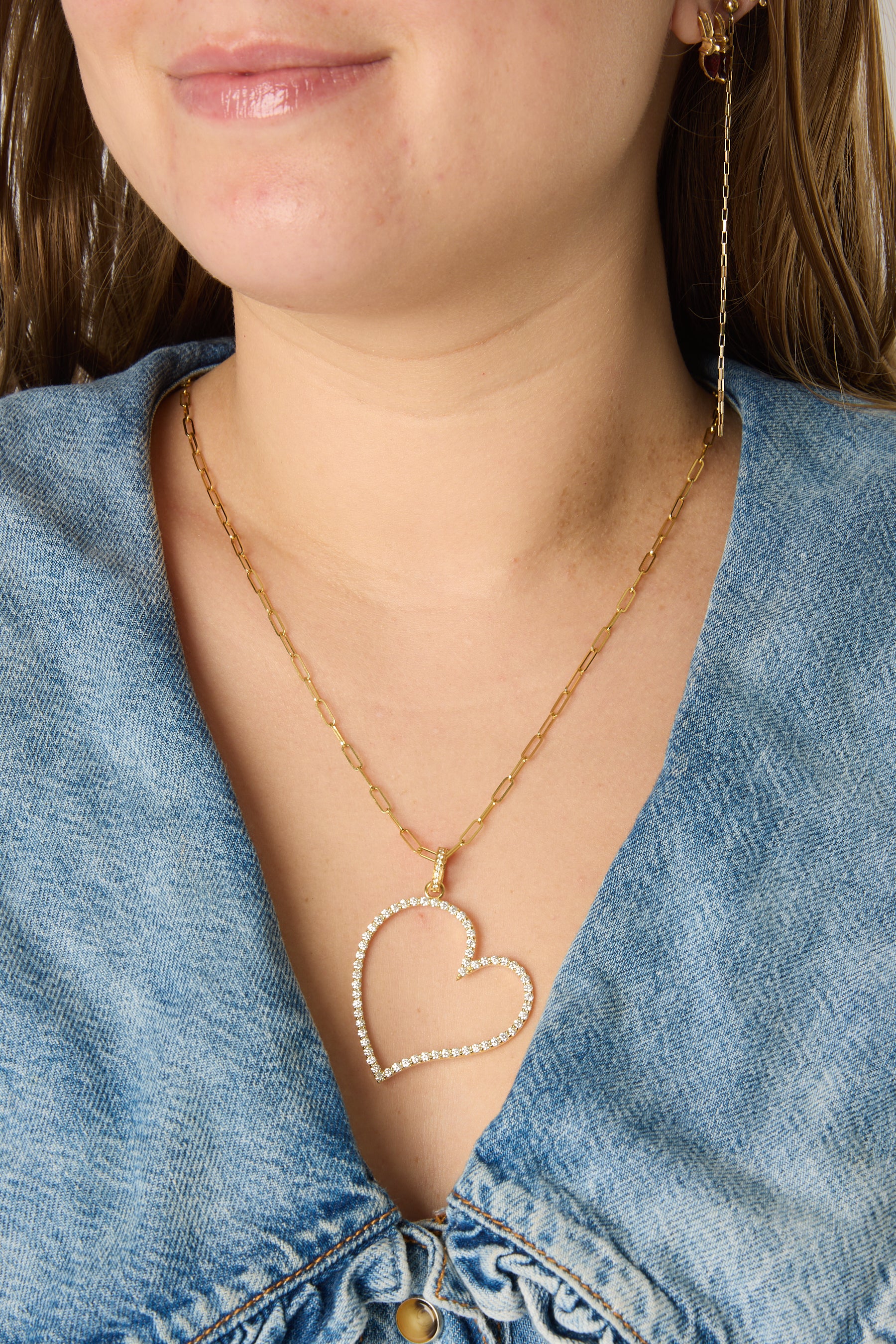 18KY Diamond Open Heart Charm