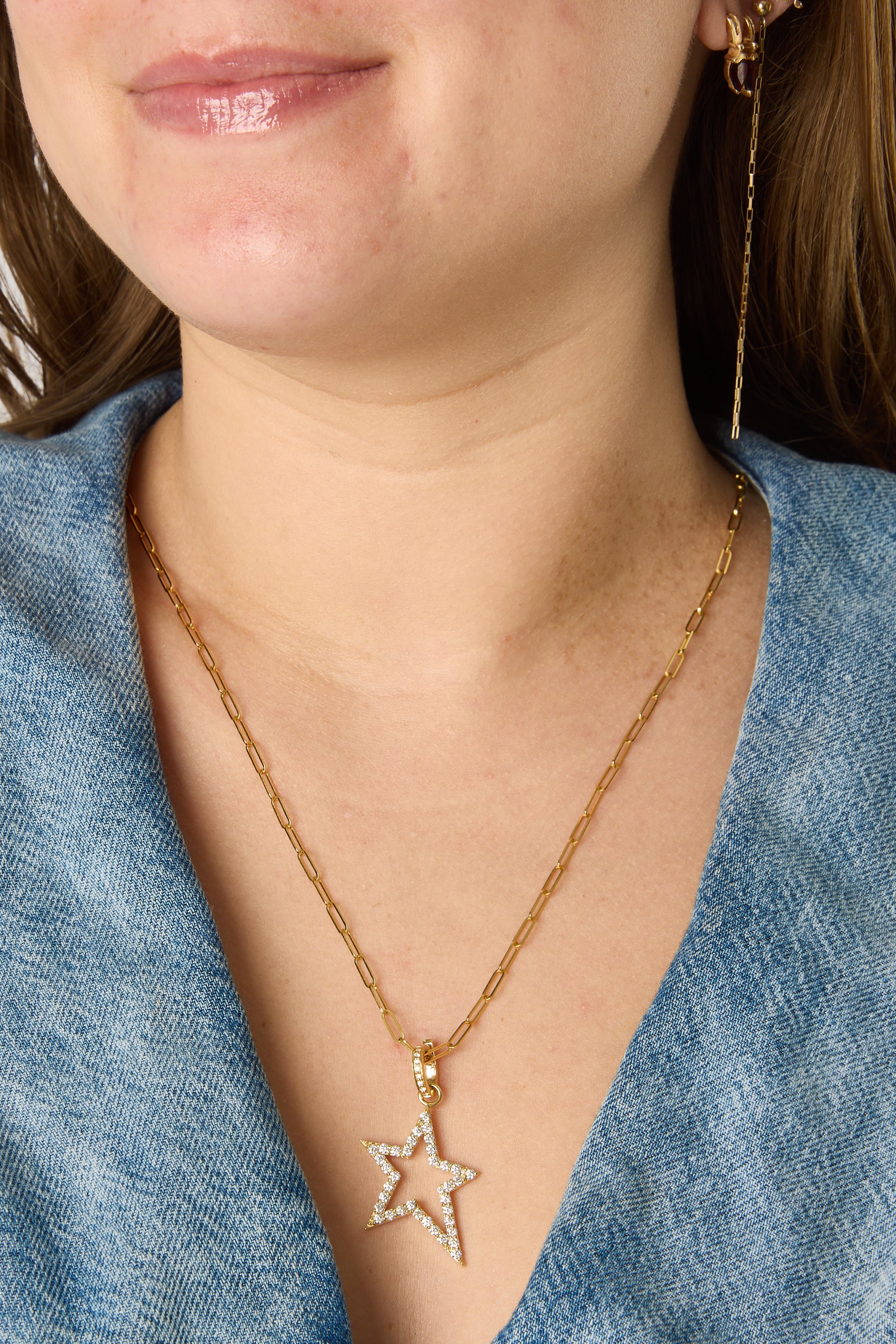 18KY Diamond Open Star Charm