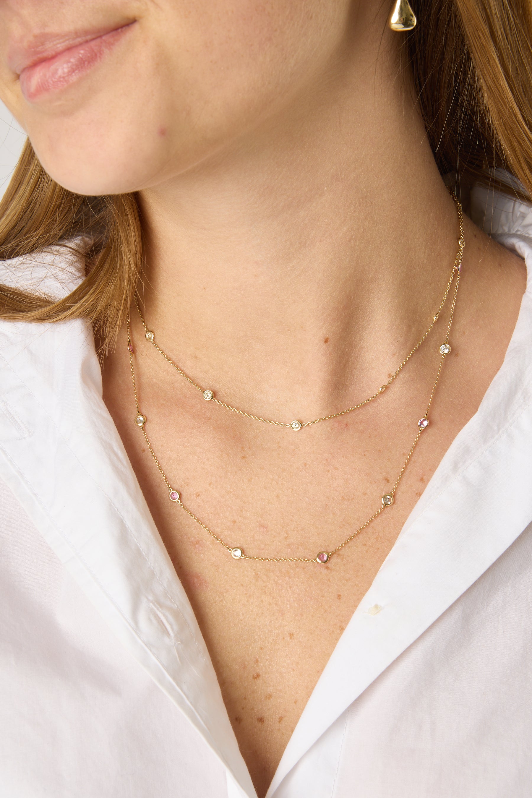 14KY Diamond and Pink Sapphire By The Yard Necklace