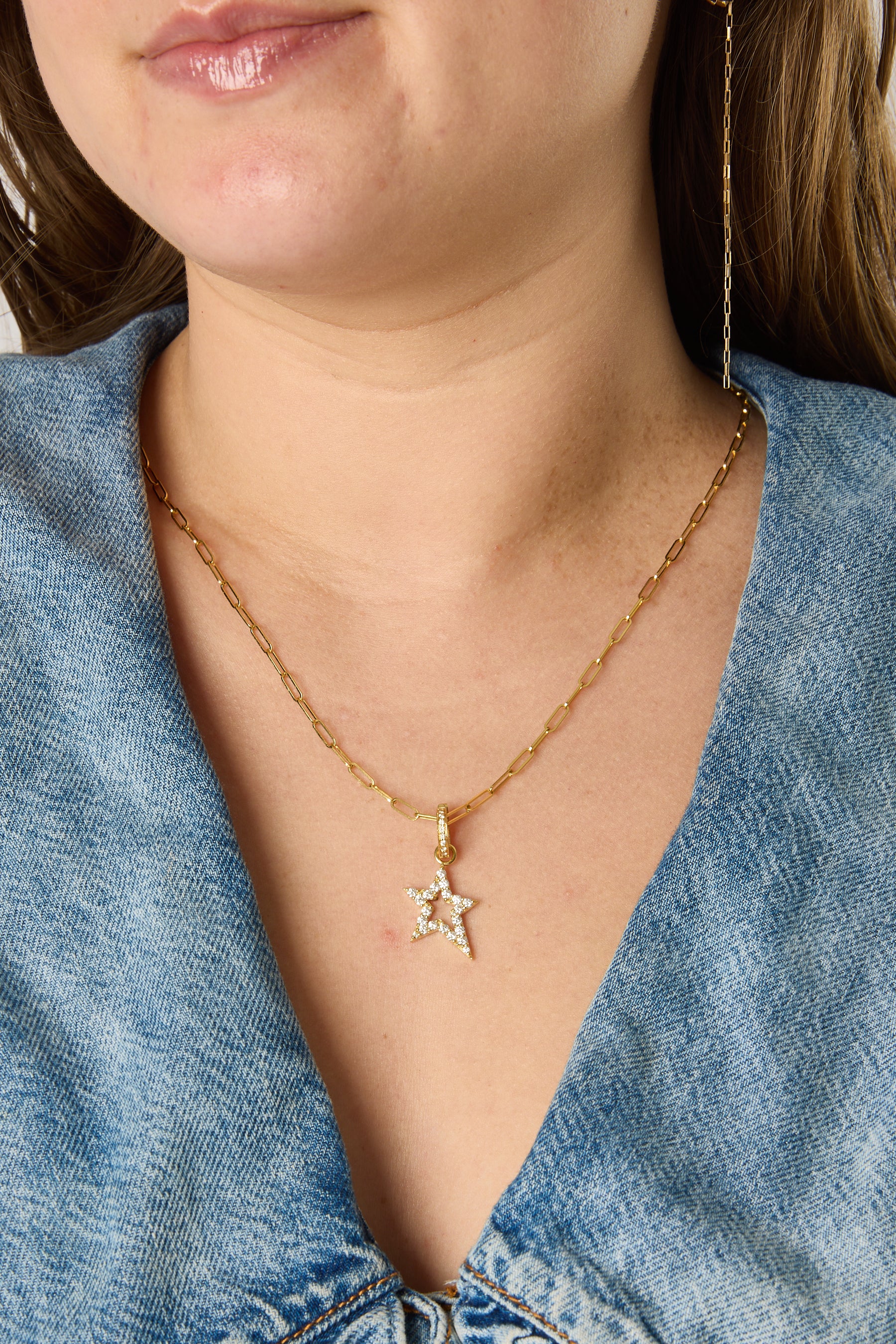 18KY Diamond Open Star Charm