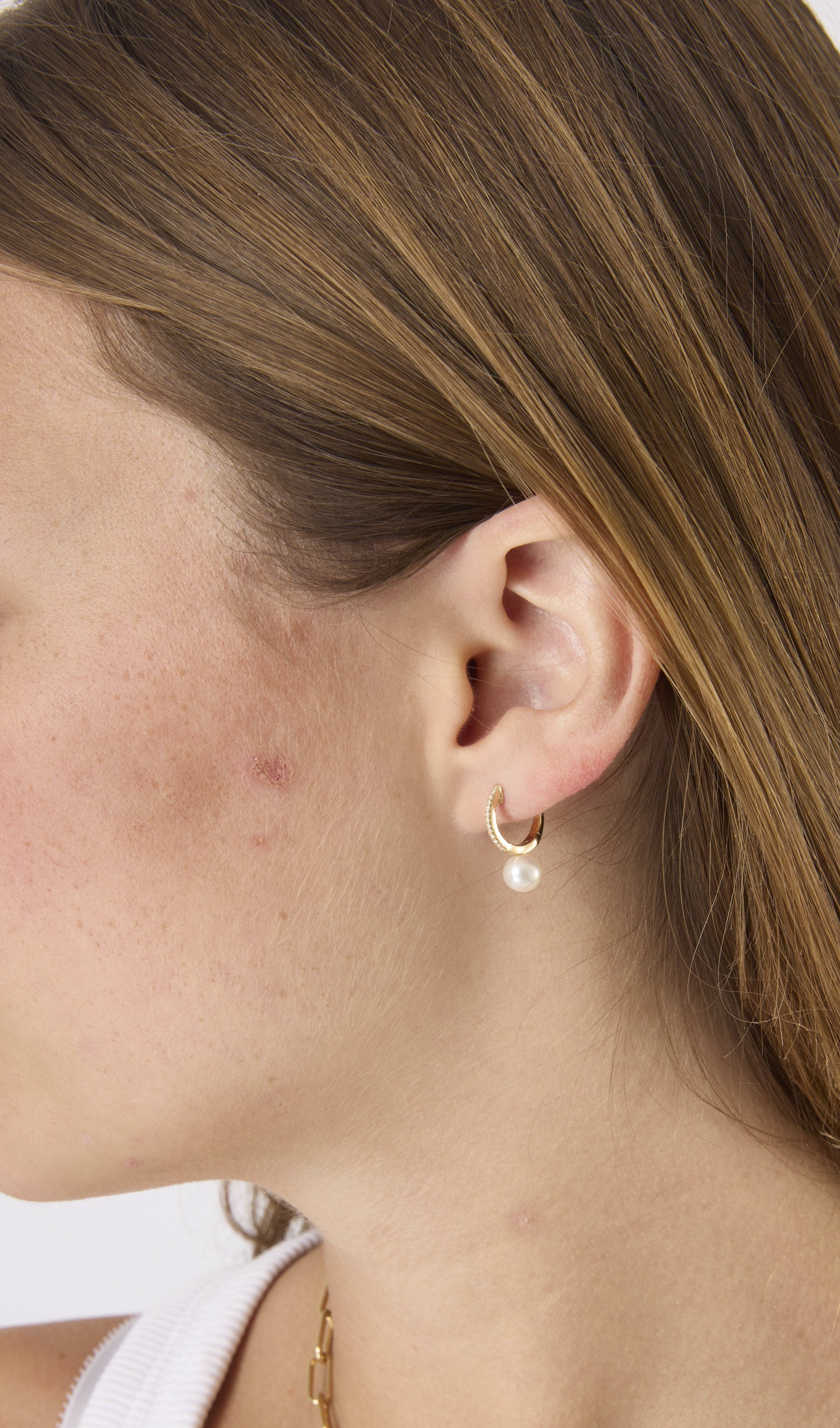 14KY Pearl Drop Diamond Huggie