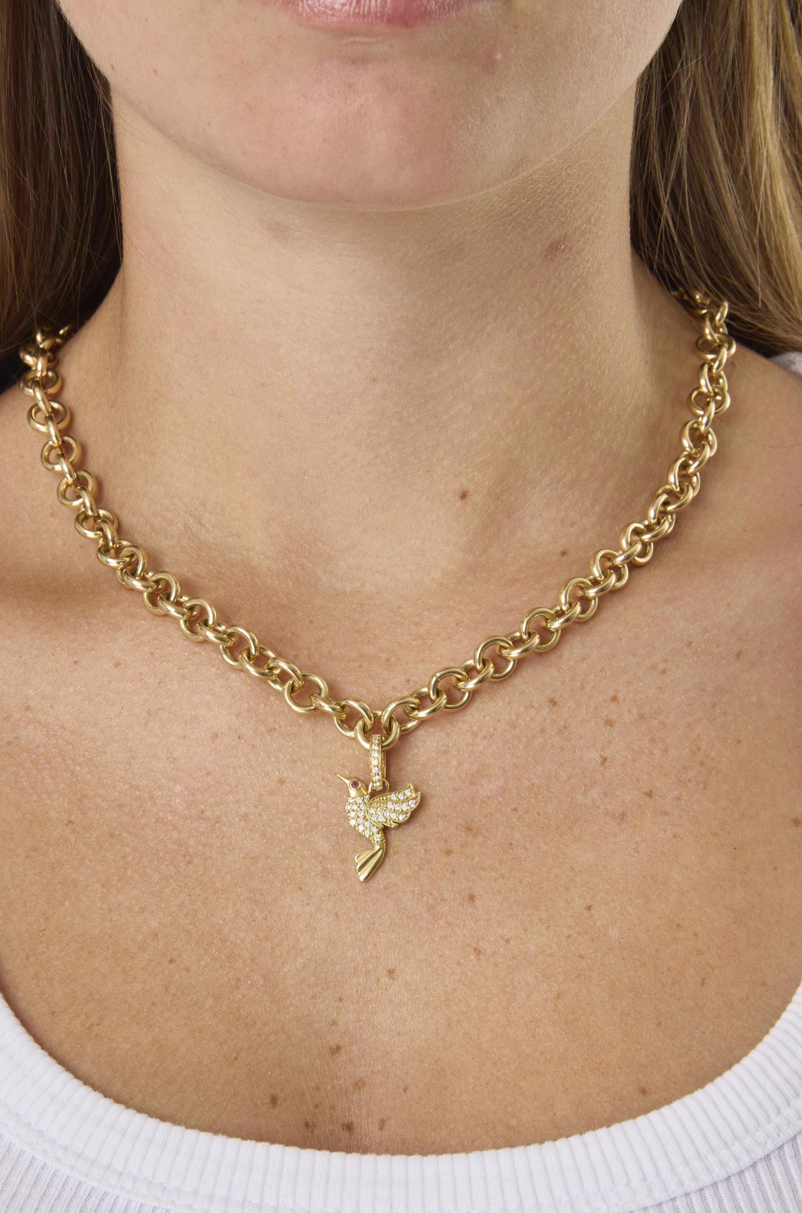 18KY Diamond Hummingbird Charm
