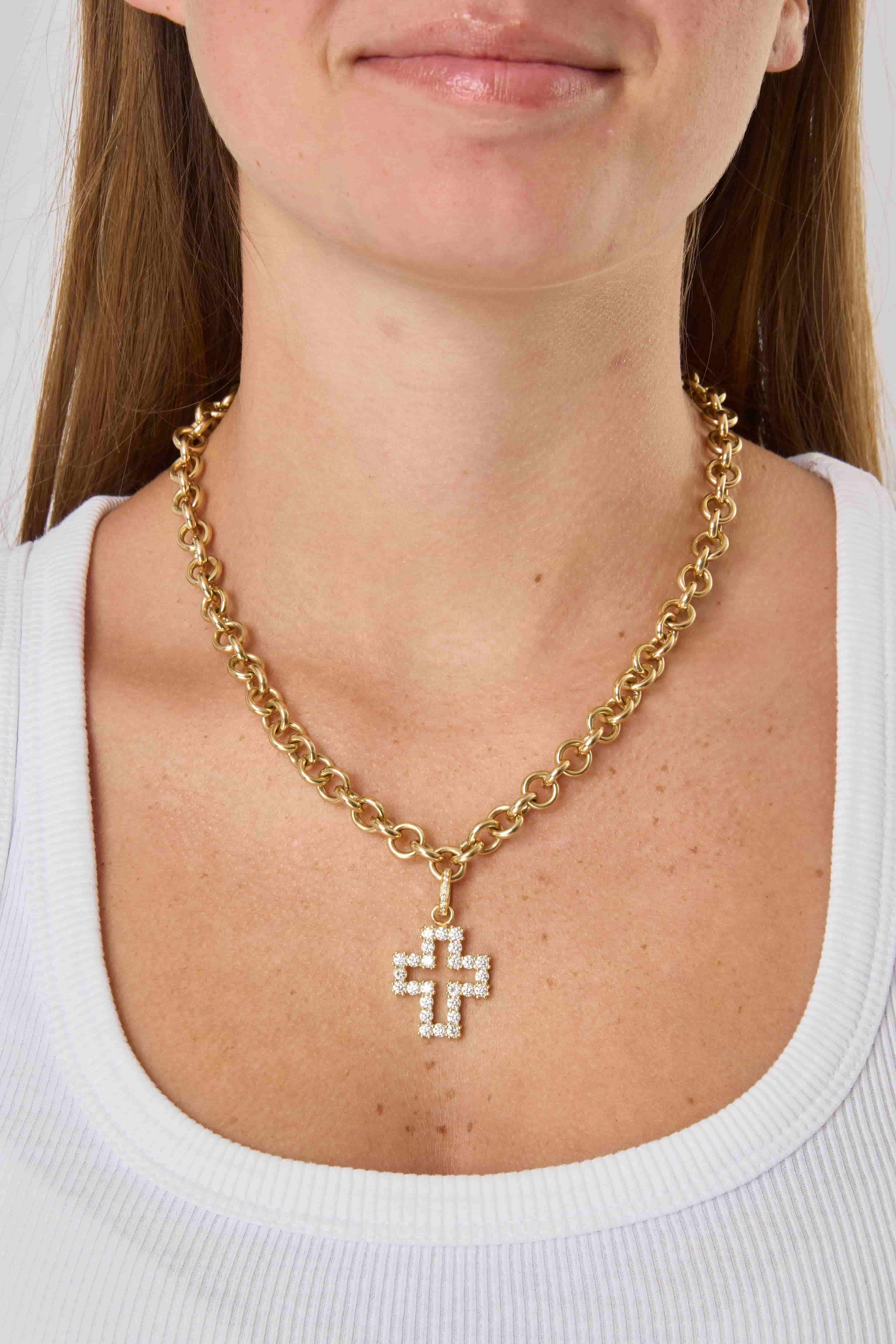 18KY Open Diamond Cross Charm