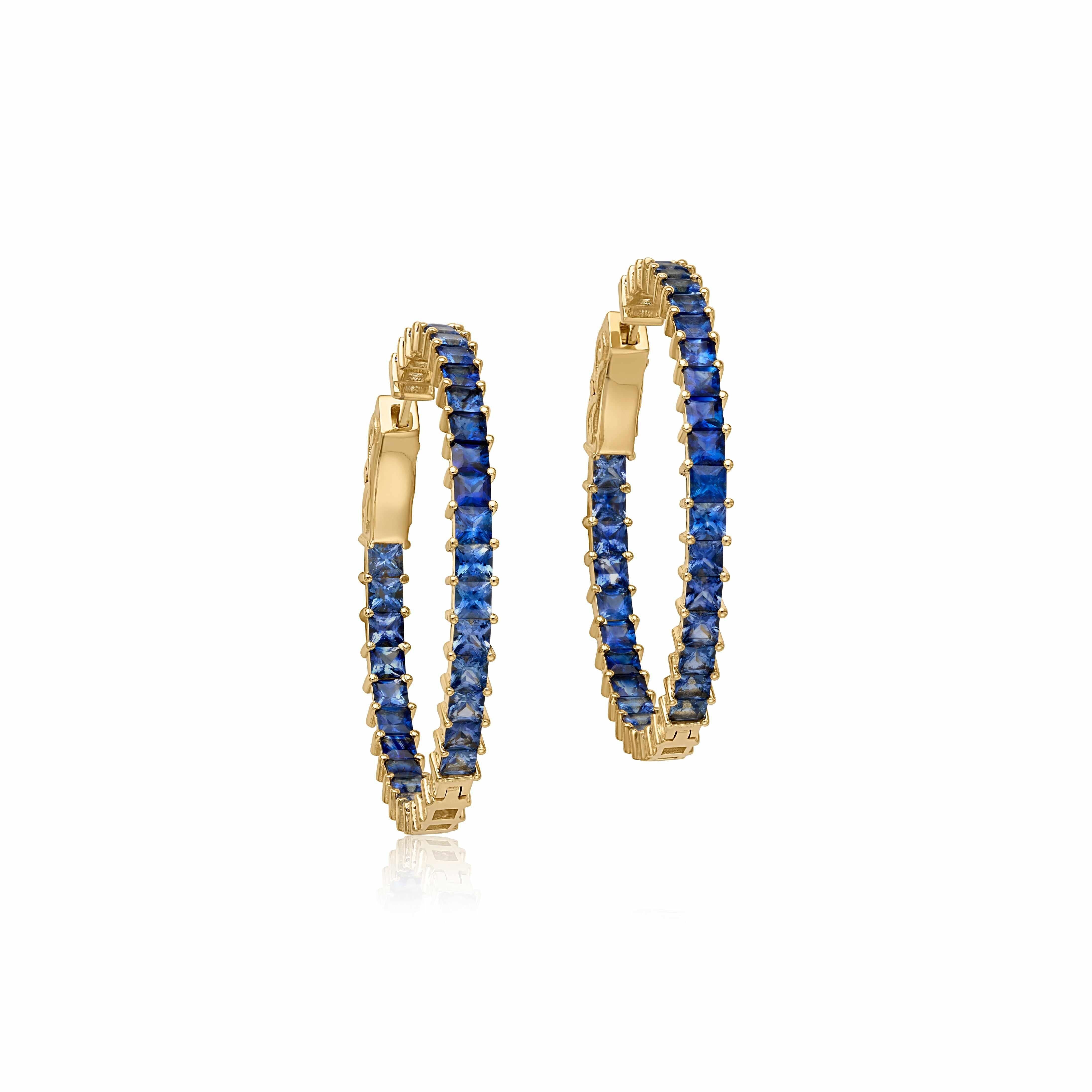 14KY Blue Sapphire Ombre Hoops