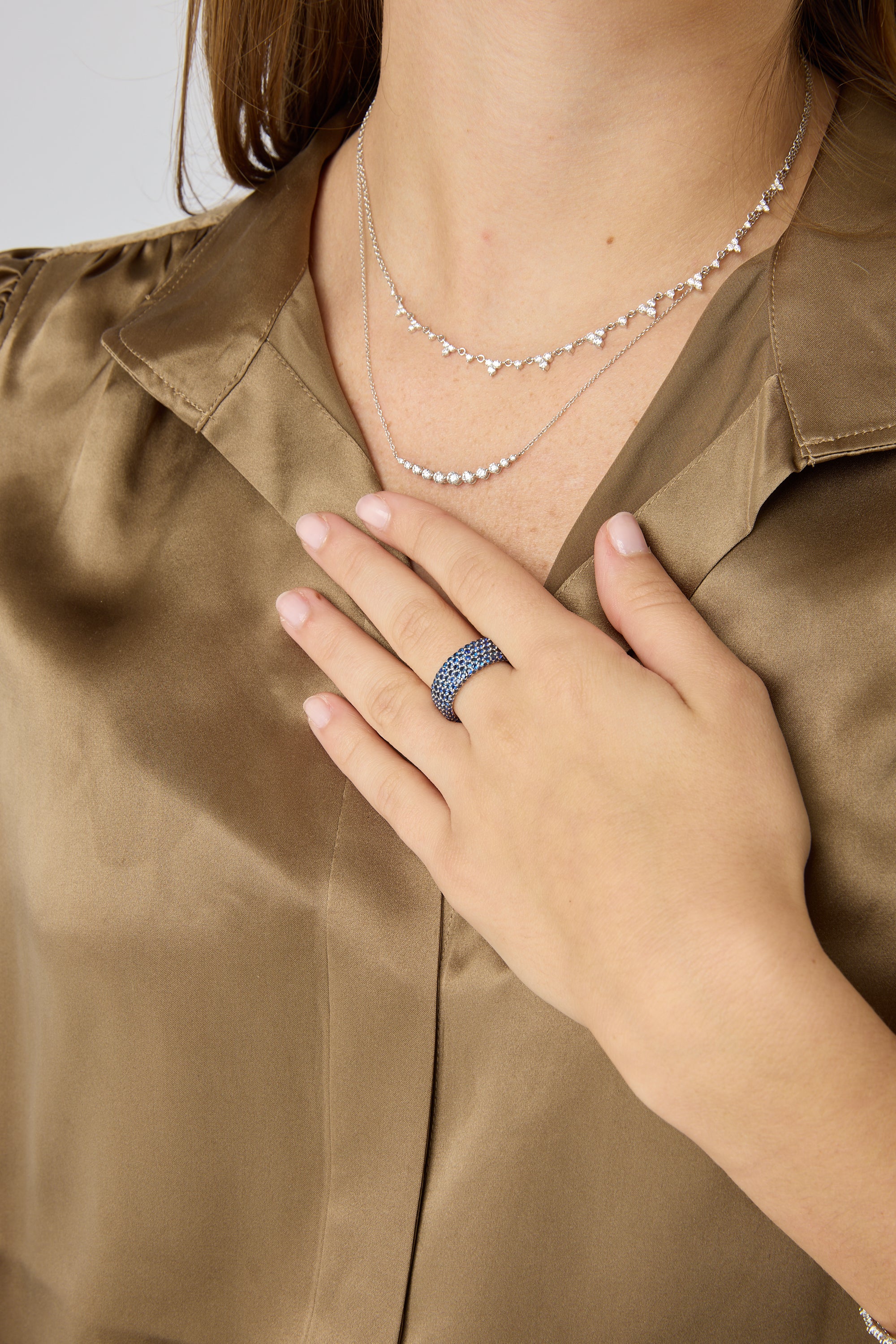 14KW Large Pave Sapphire Band