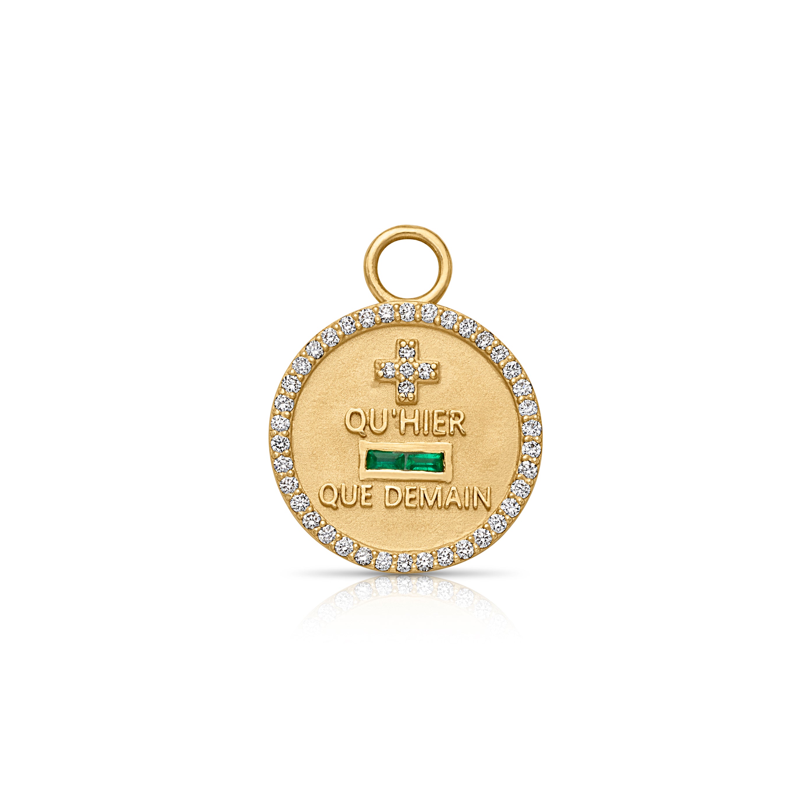 18KY Small Love Token With Emerald Baguettes
