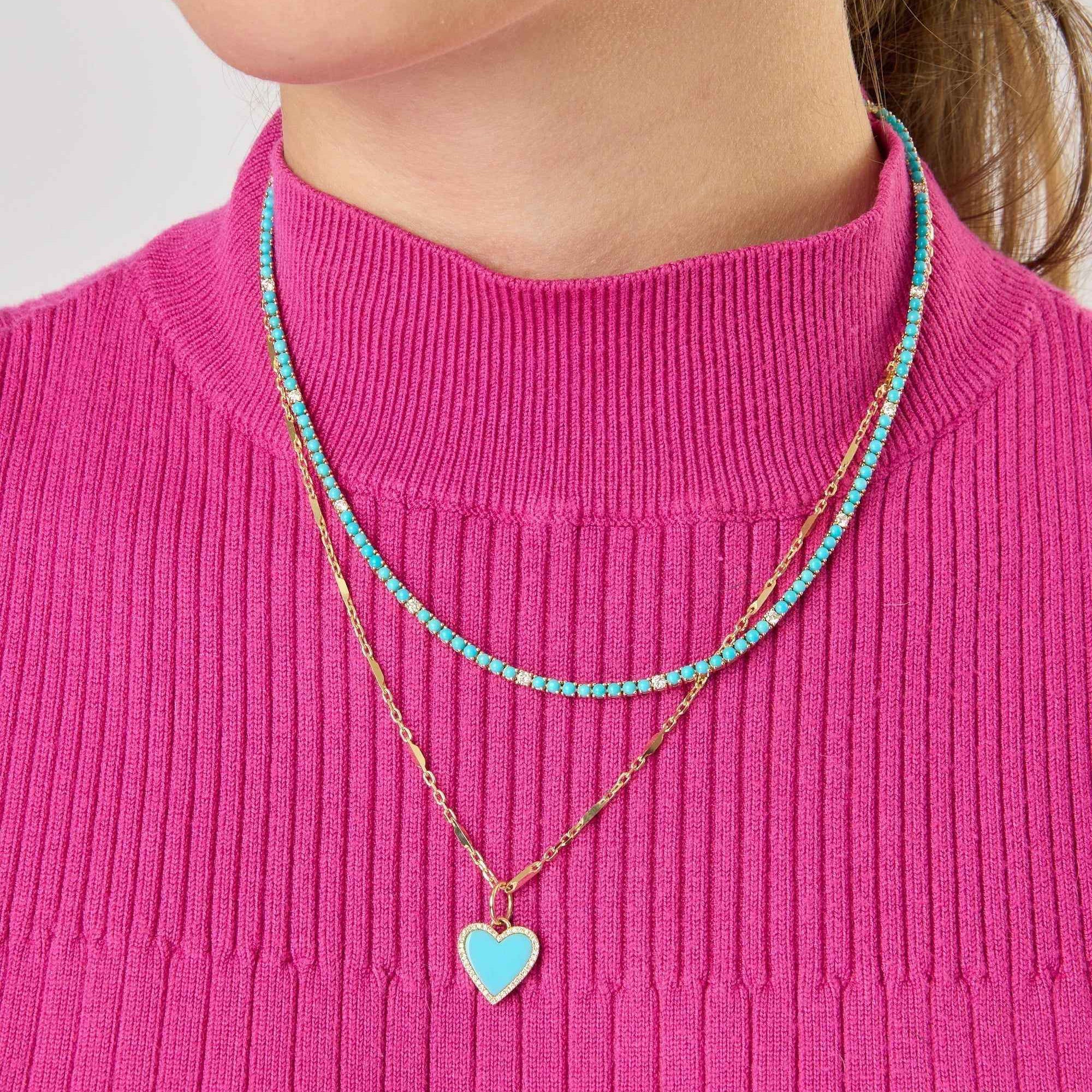 14KY Turquoise and Diamond Tennis Necklace