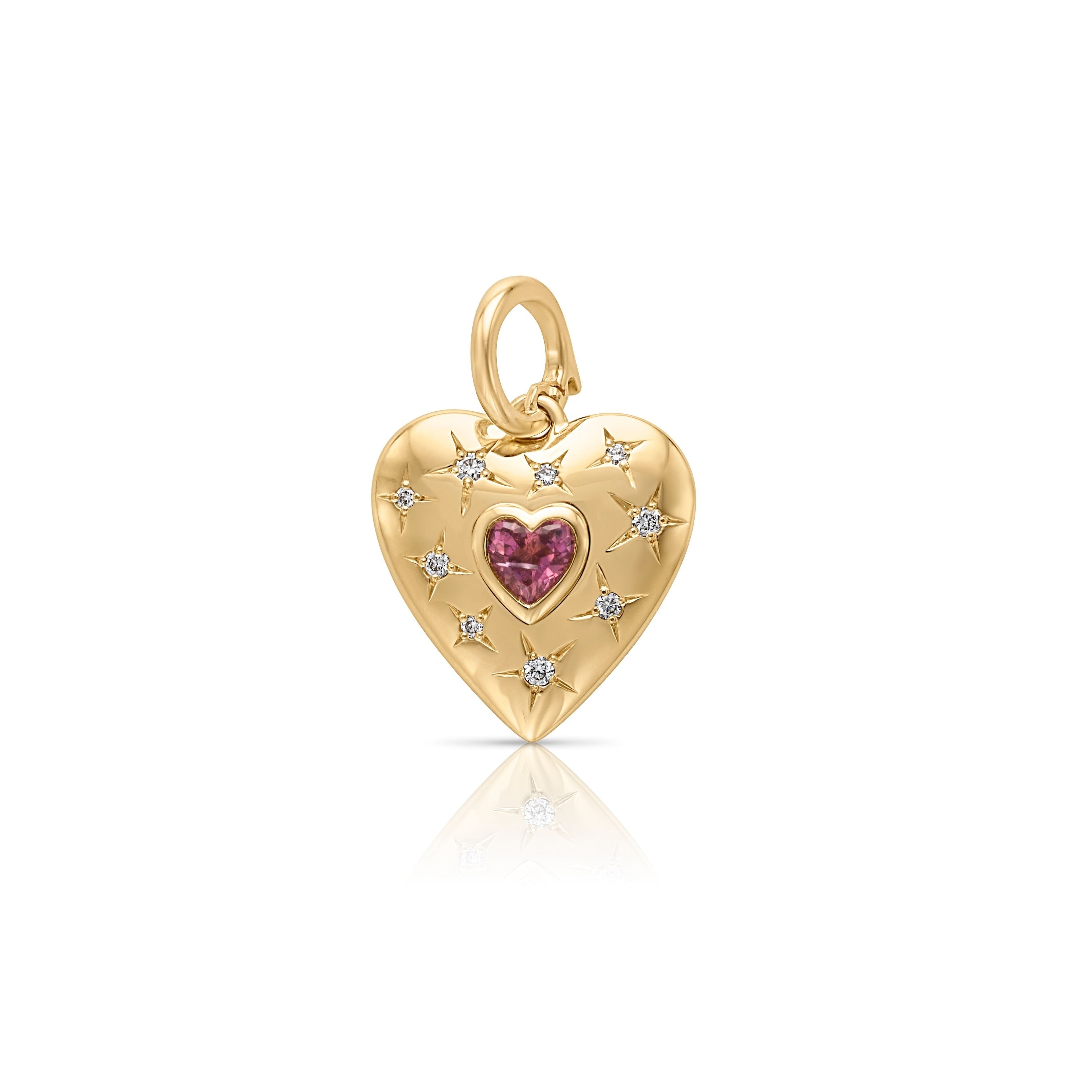 14KY Pink Tourmaline Heart Charm