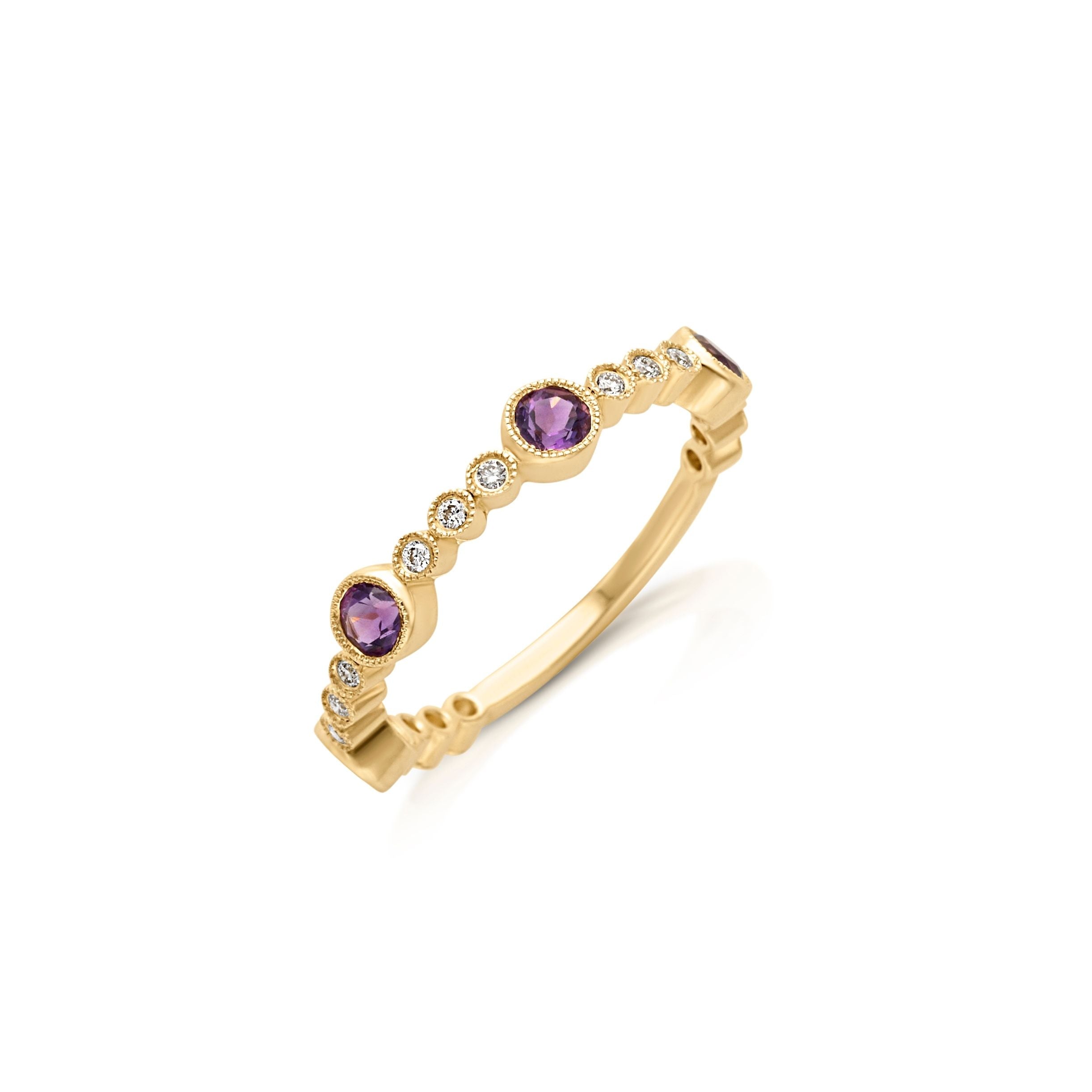 14KY Diamond and Amethyst Ring