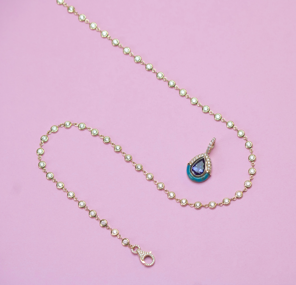 18KY Bezel Set Diamond Necklace with Diamond Clasp