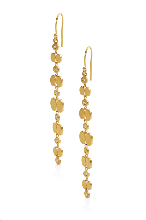 18KY Double Oval Cluster Long Earrings