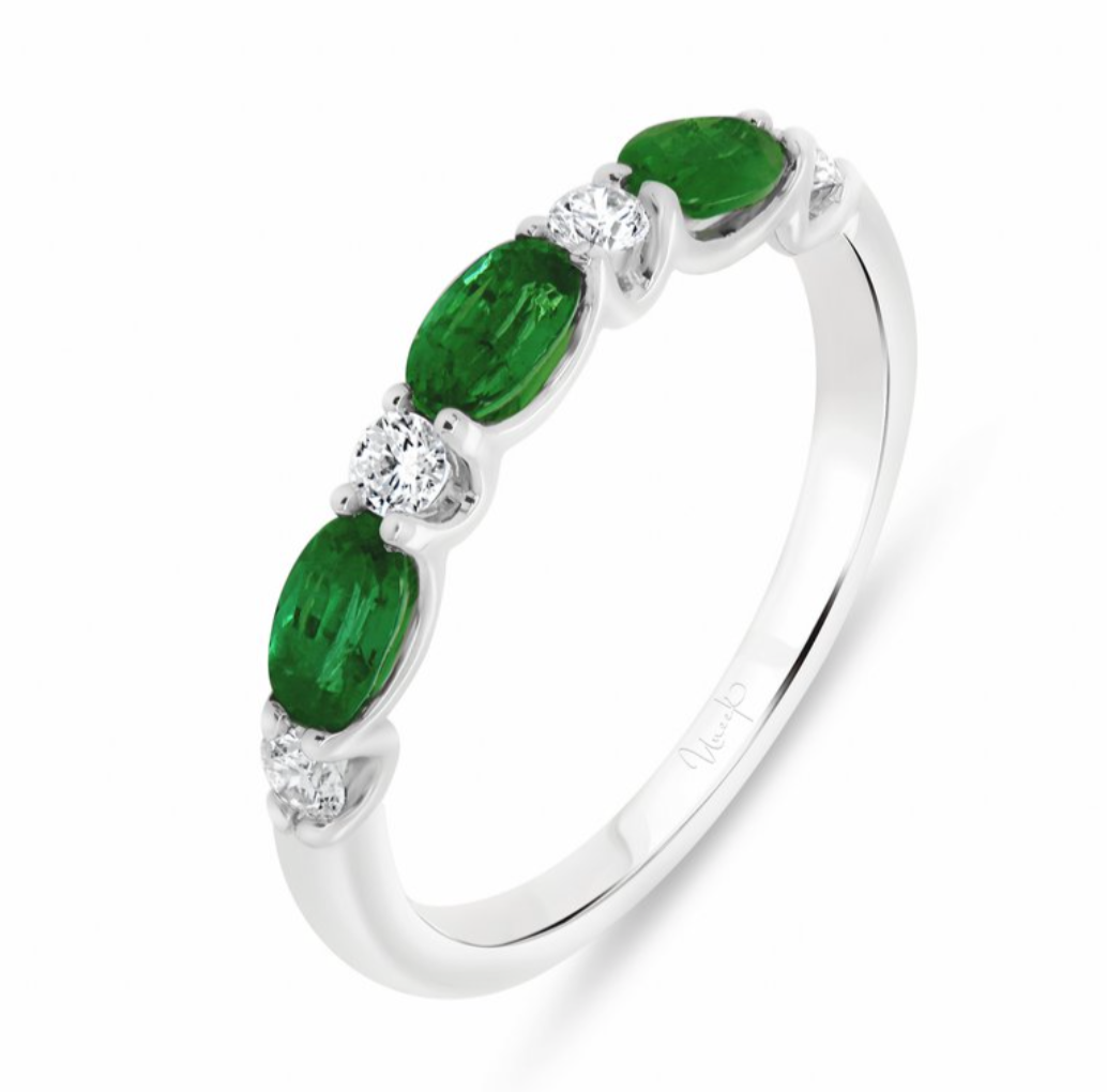 18KW Oval Emerald and Diamond Ring